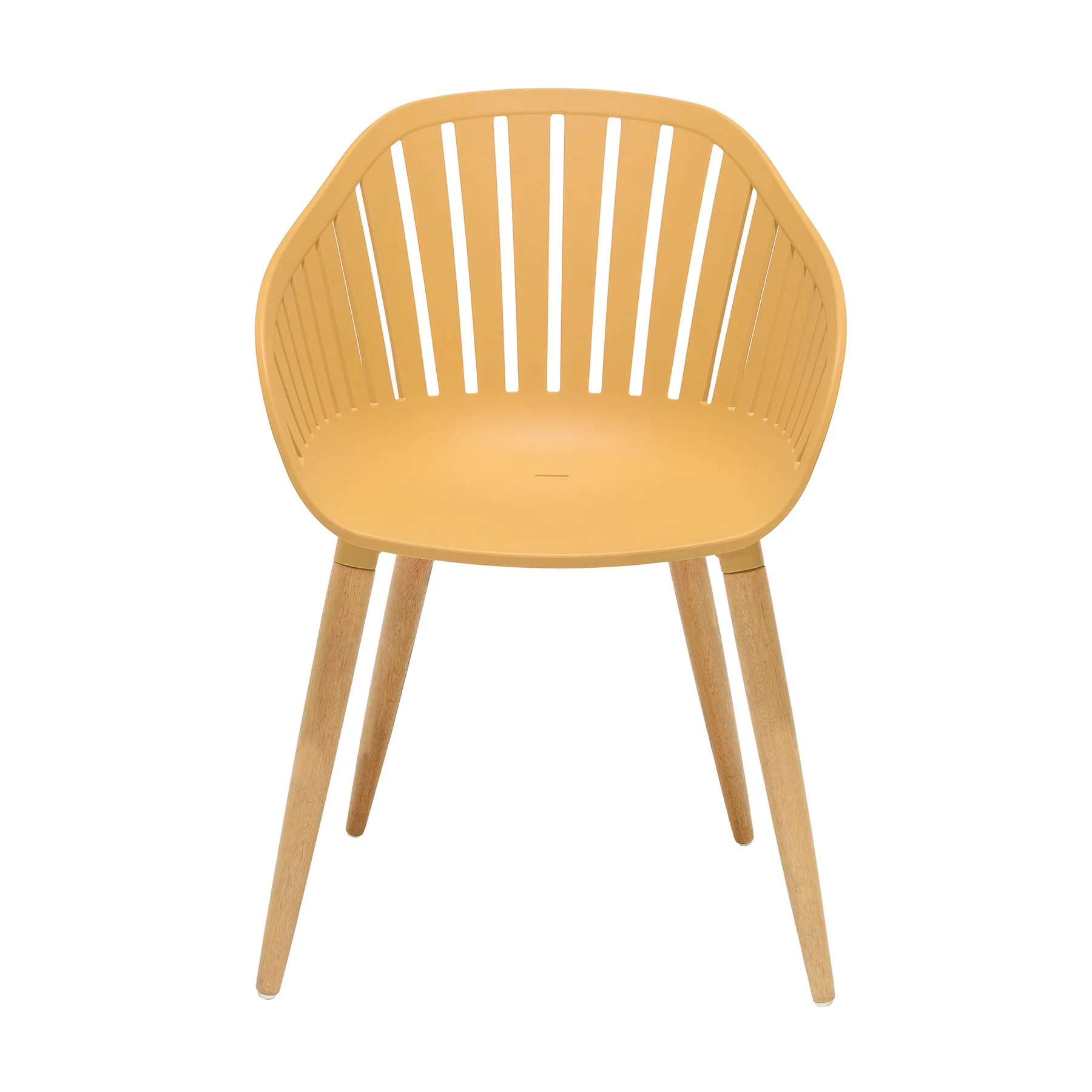 Nassau 5 piece Outdoor Dining Set in Natural Wood Finish Table and Honey Yellow Arm Chairs - Image 2