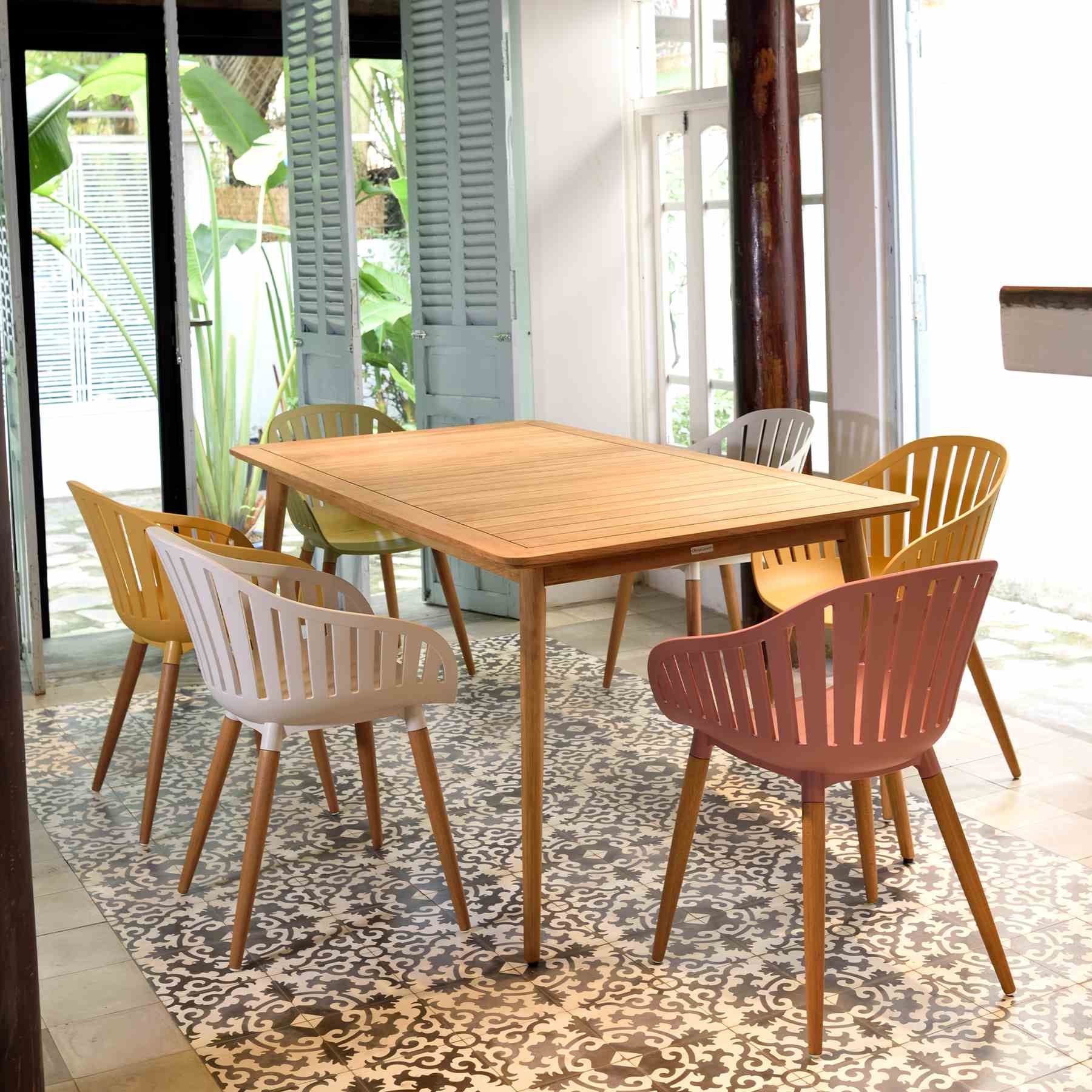 Nassau Outdoor Arm Dining Chairs in Honey Yellow Finish with Wood legs- Set of 2 - Image 7