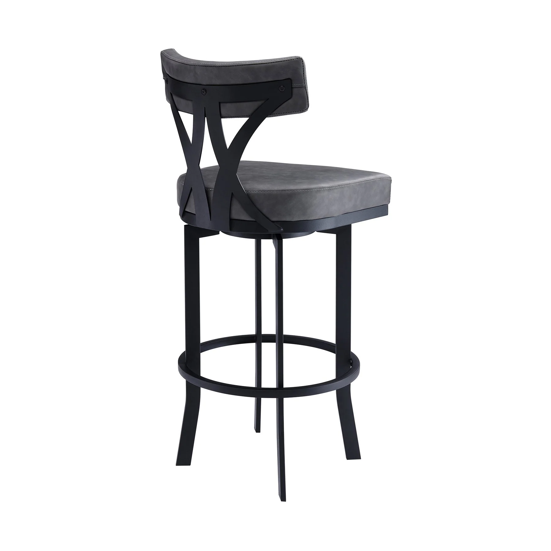 Natalie 26" Counter Height Vintage Gray Faux Leather Upholstery and Black Metal Bar Stool - Image 3