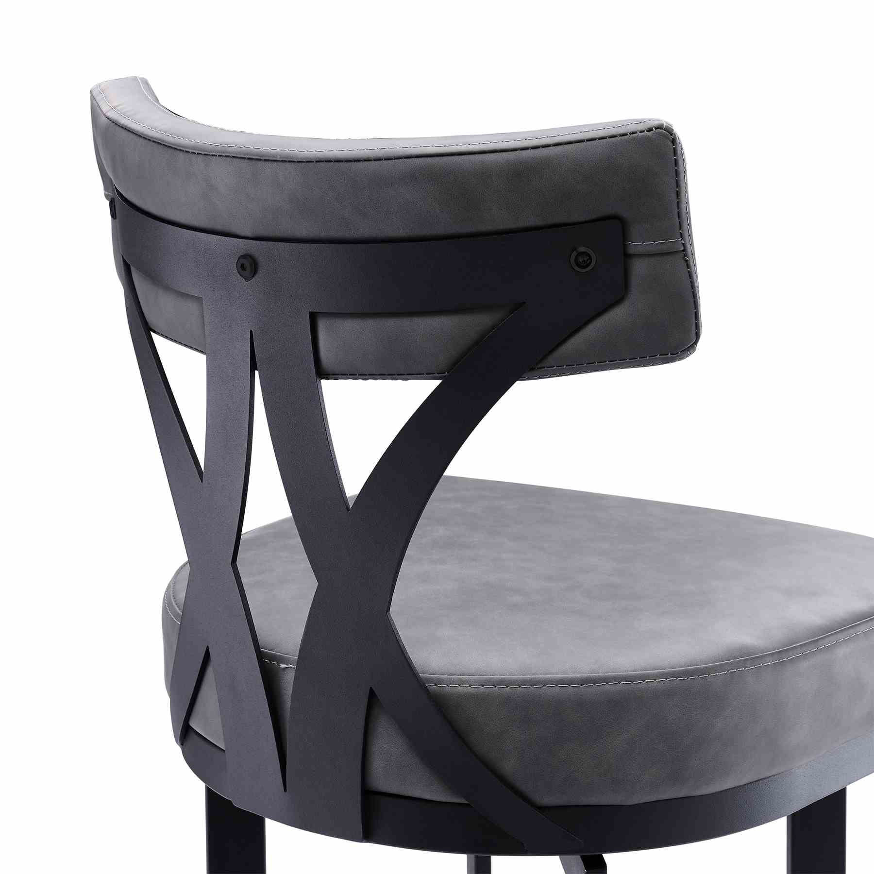 Natalie 26" Counter Height Vintage Gray Faux Leather Upholstery and Black Metal Bar Stool - Image 5