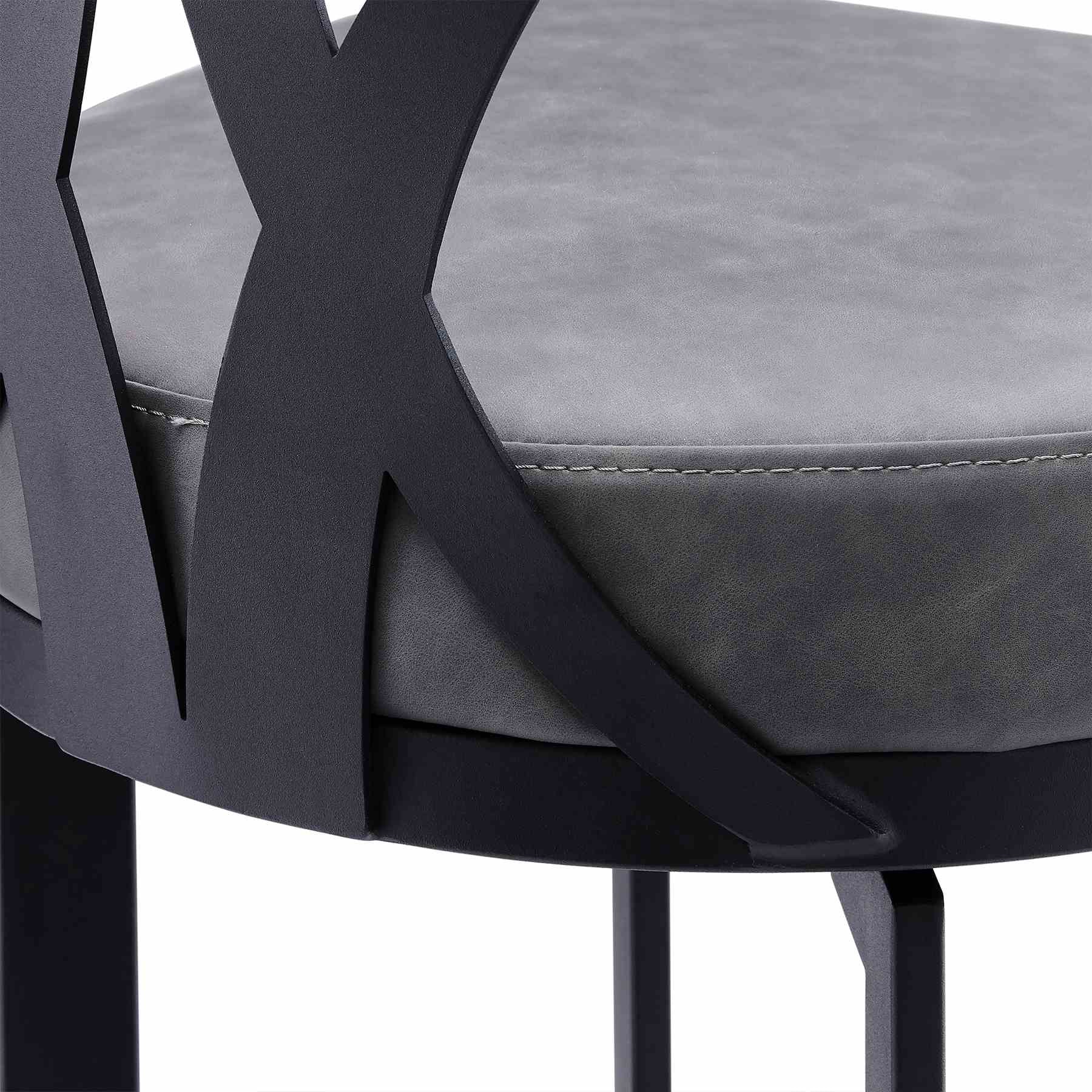 Natalie 26" Counter Height Vintage Gray Faux Leather Upholstery and Black Metal Bar Stool - Image 6