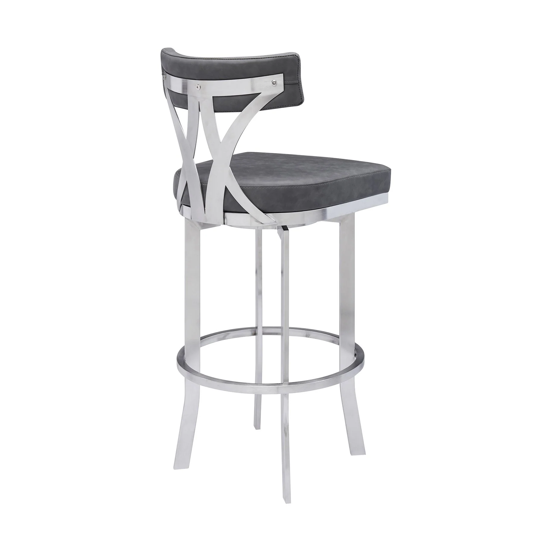 Natalie 26" Counter Height Vintage Gray Faux Leather Upholstery and Brushed Stainless Steel Bar Stool - Image 3