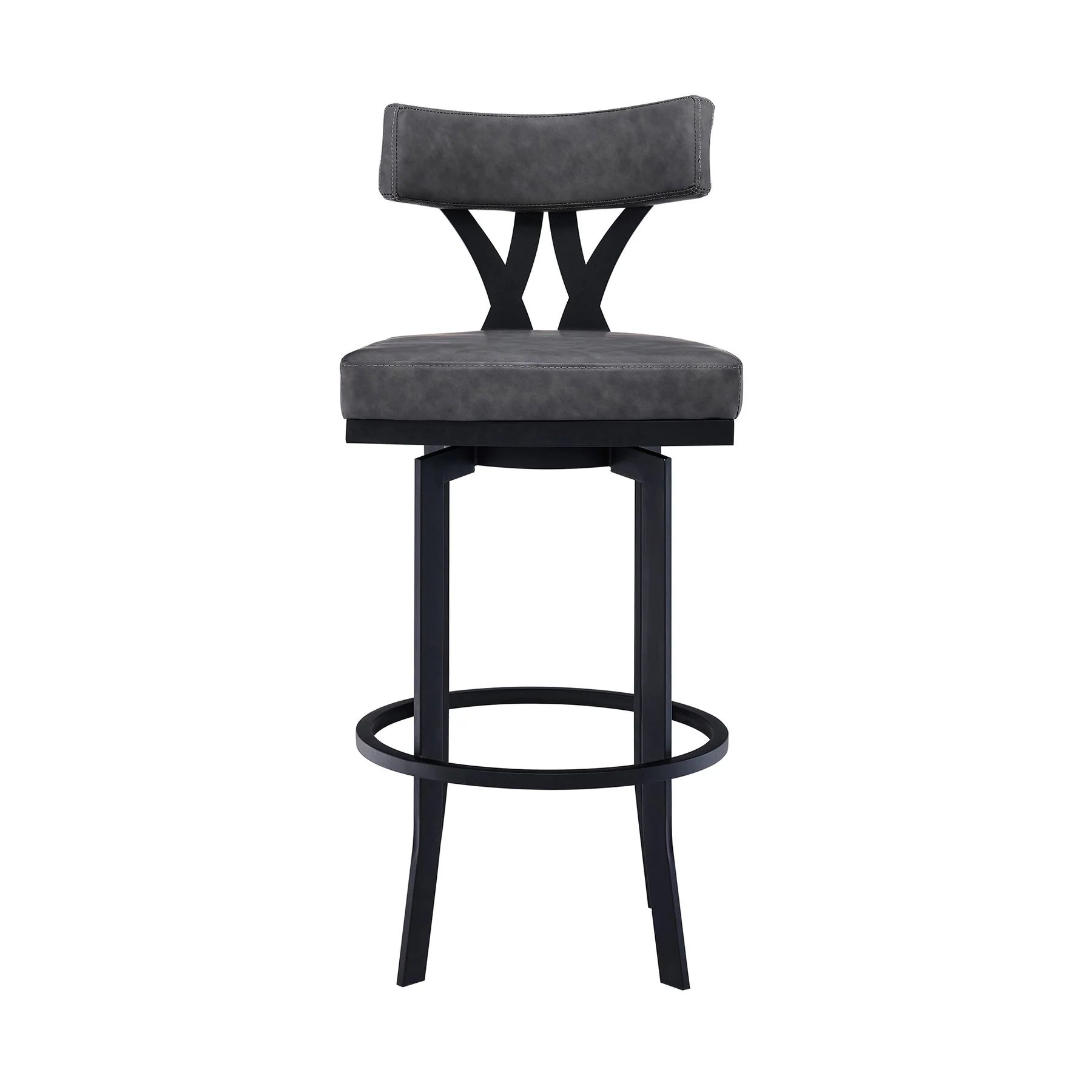 Natalie 30" Bar Height Vintage Gray Faux Leather Upholstery and Black Metal Bar Stool - Image 2