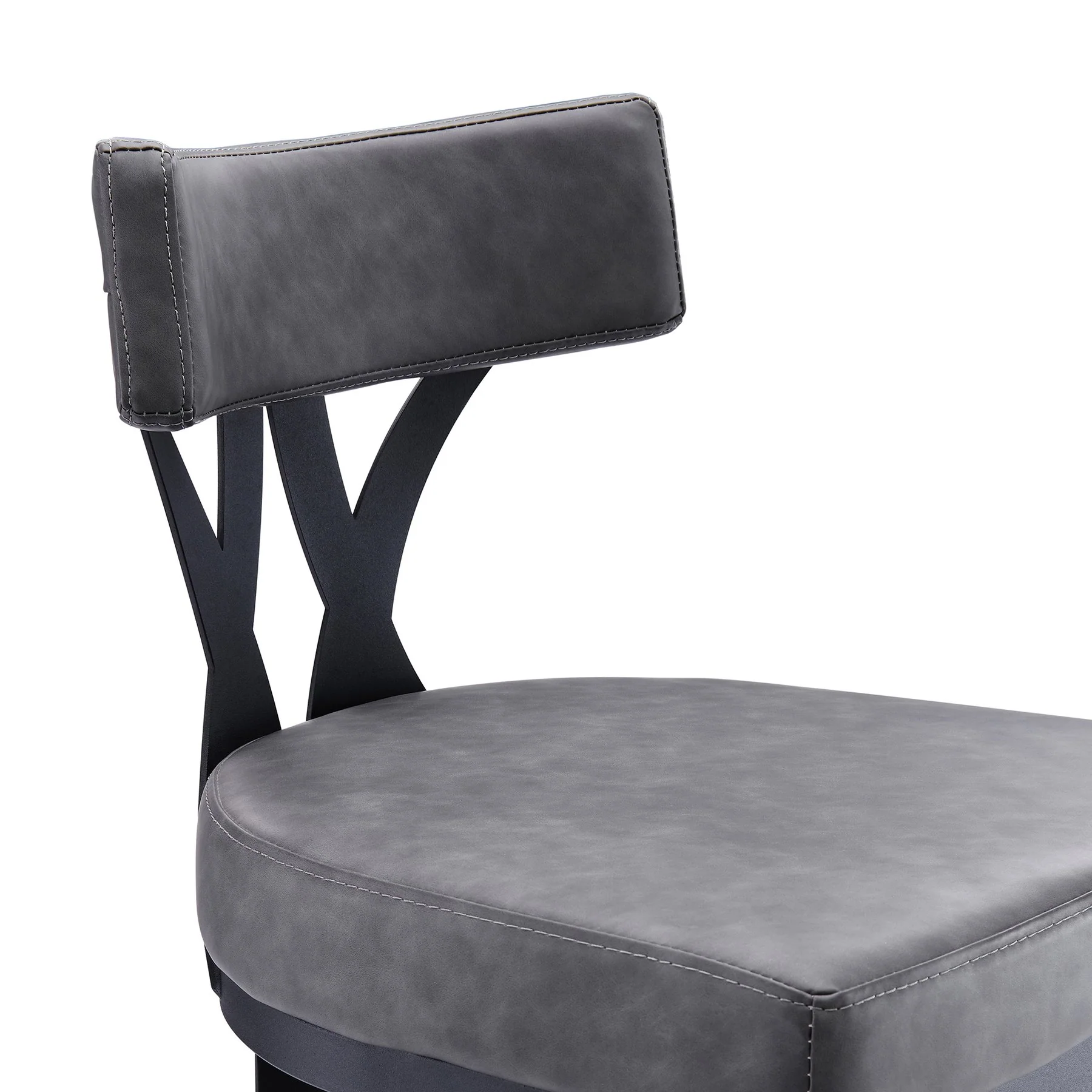 Natalie 30" Bar Height Vintage Gray Faux Leather Upholstery and Black Metal Bar Stool - Image 4
