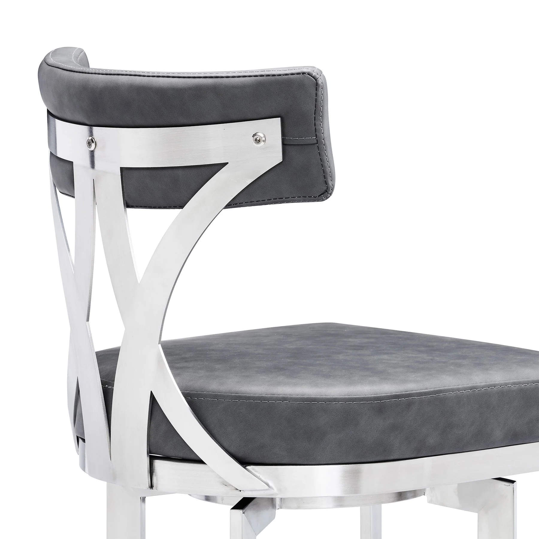 Natalie 30" Bar Height Vintage Gray Faux Leather Upholstery and Brushed Stainless Steel Bar Stool - Image 5