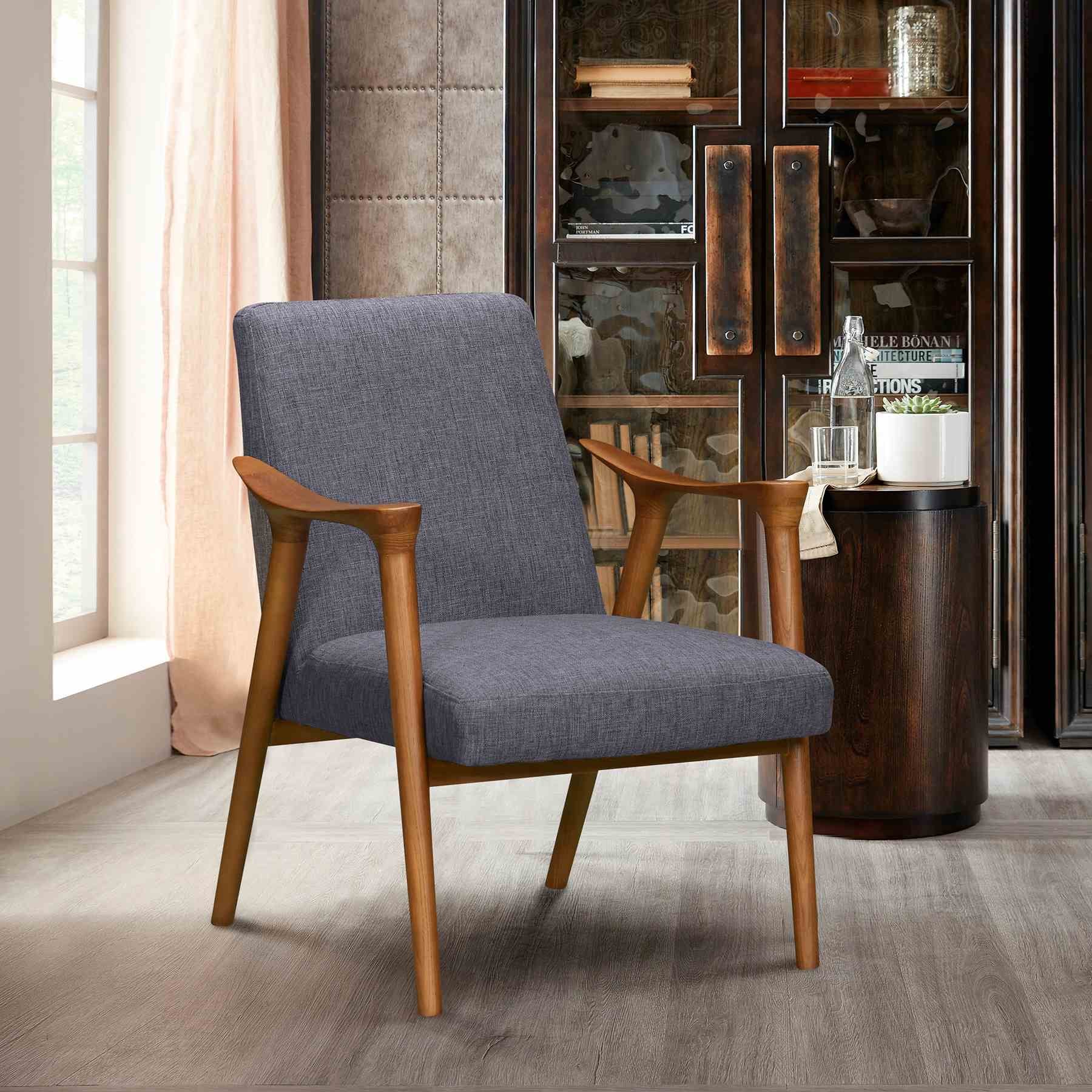 Nathan Mid-Century Accent Chair in Champagne Ash Wood Finish and Dark Gray Fabric - Image 4