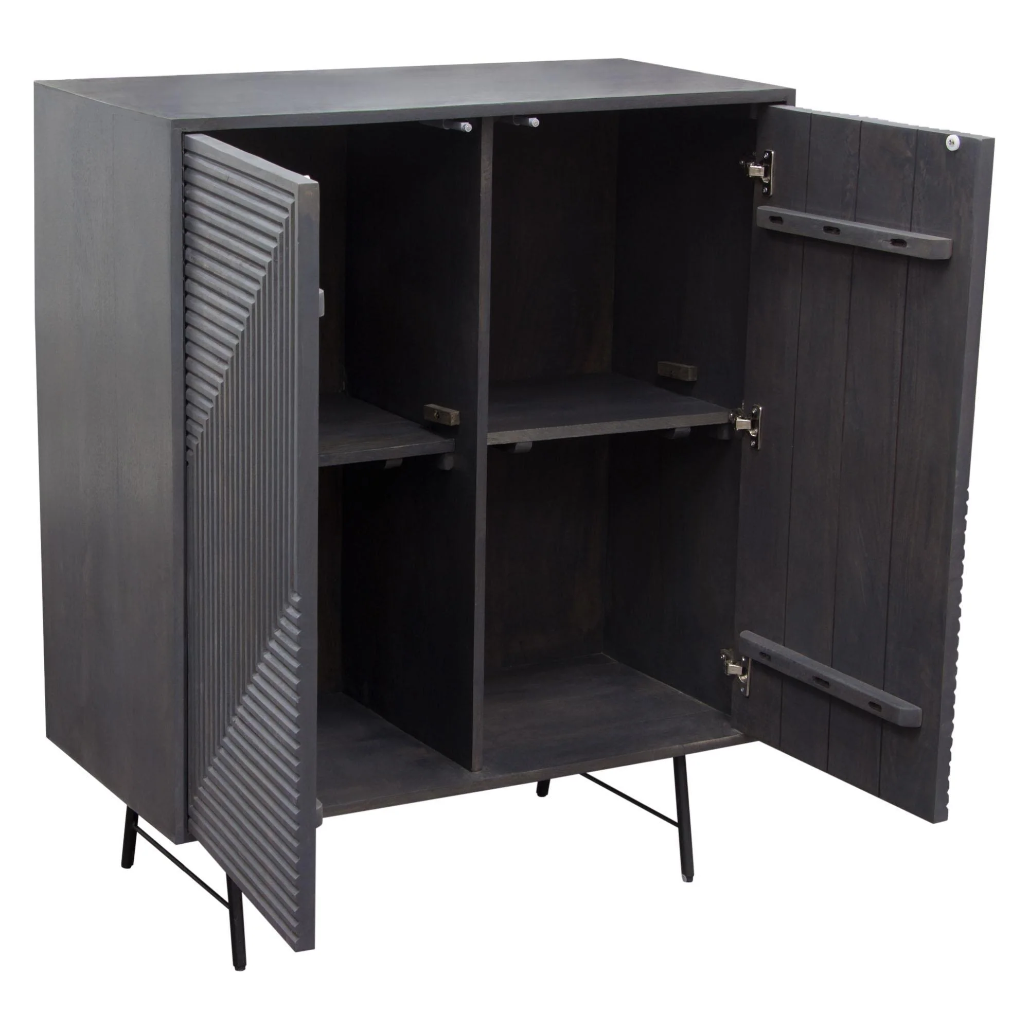 Neo 2-Door Solid Mango Wood High Cabinet in Smoke Grey Finish w/ Gun Metal Finished Base by Diamond Sofa - Image 4