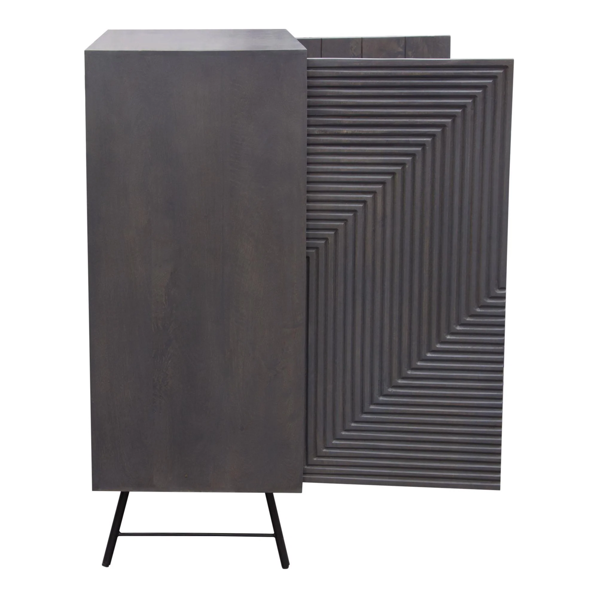 Neo 2-Door Solid Mango Wood High Cabinet in Smoke Grey Finish w/ Gun Metal Finished Base by Diamond Sofa - Image 6