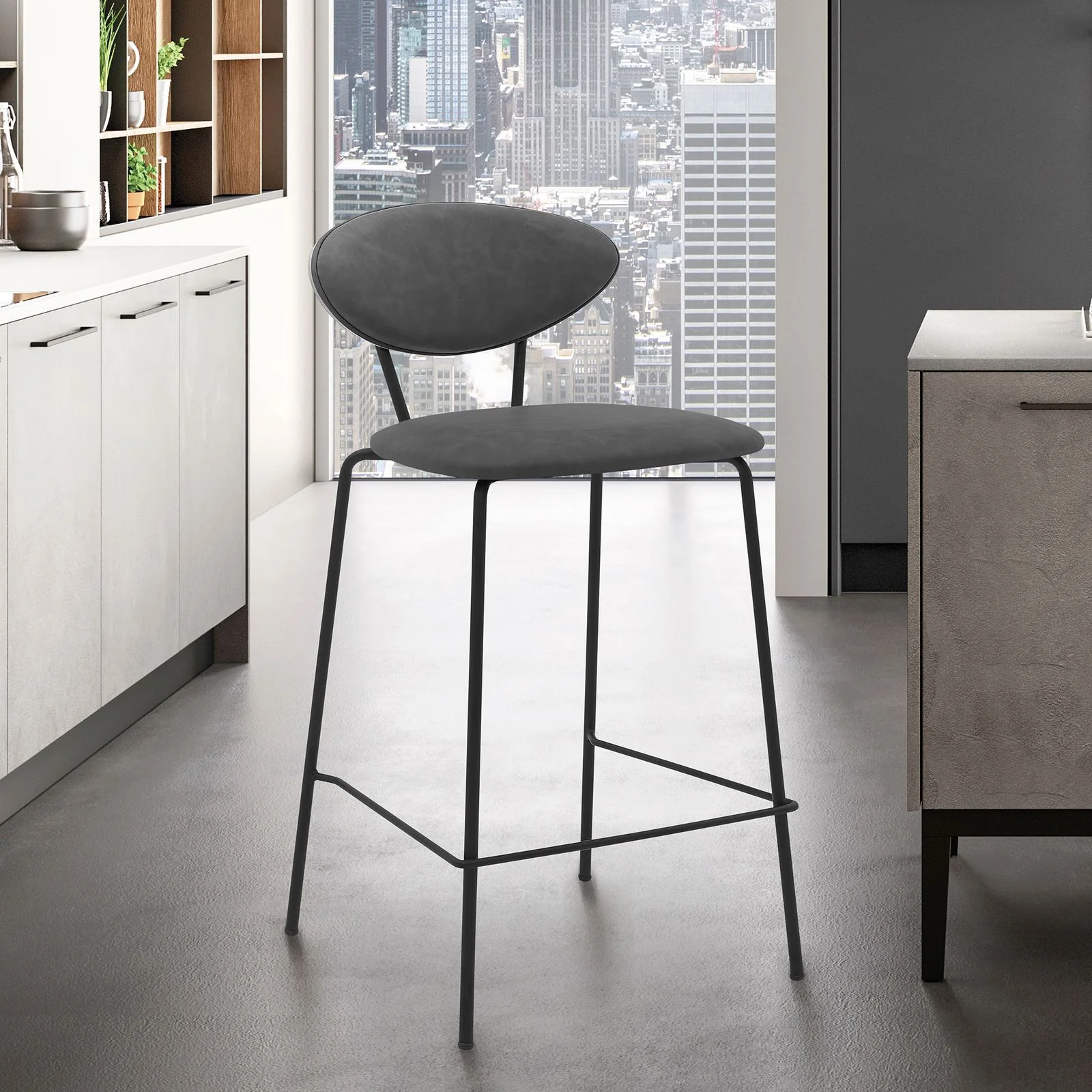 Neo 26" Gray Faux Leather and Metal Counter Height Bar Stool - Image 8