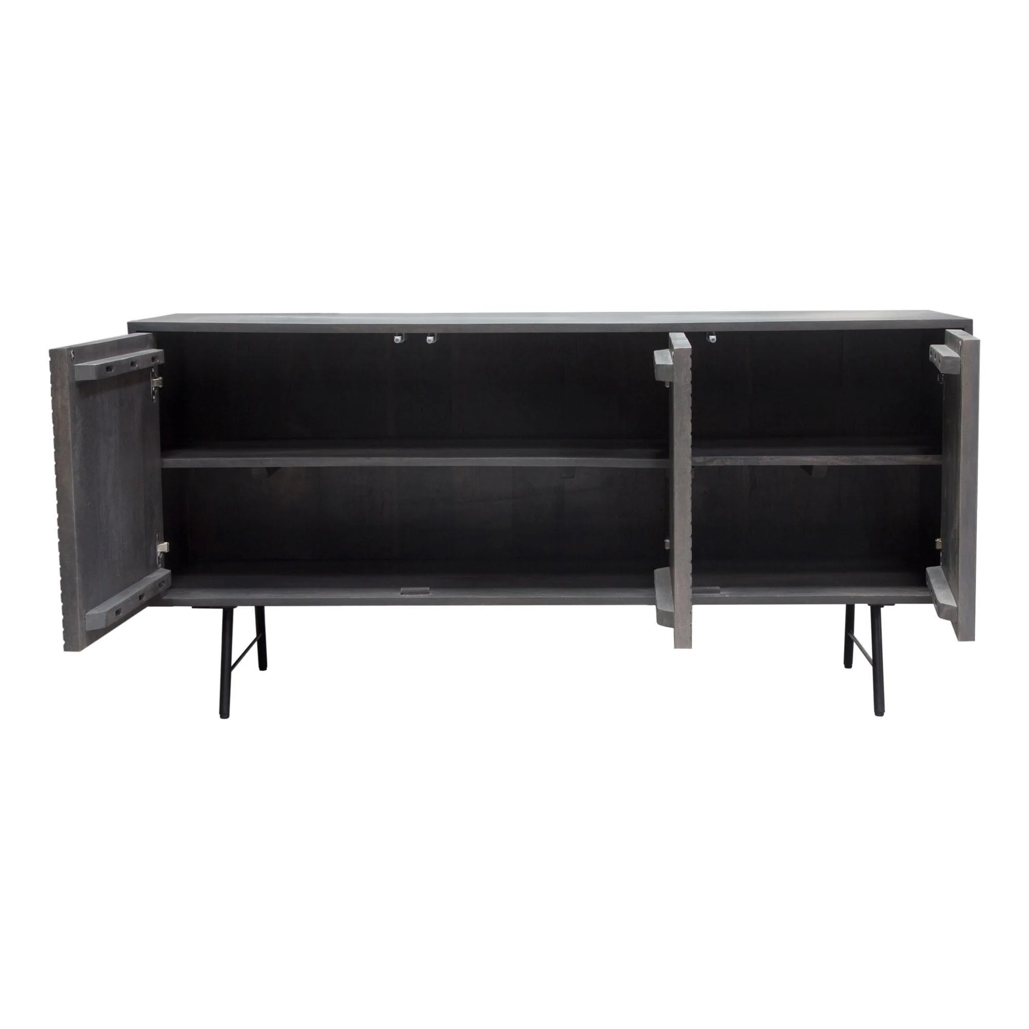 Neo 3-Door Solid Mango Wood Sideboard in Smoke Grey Finish w/ Gun Metal Finished Base by Diamond Sofa - Image 3