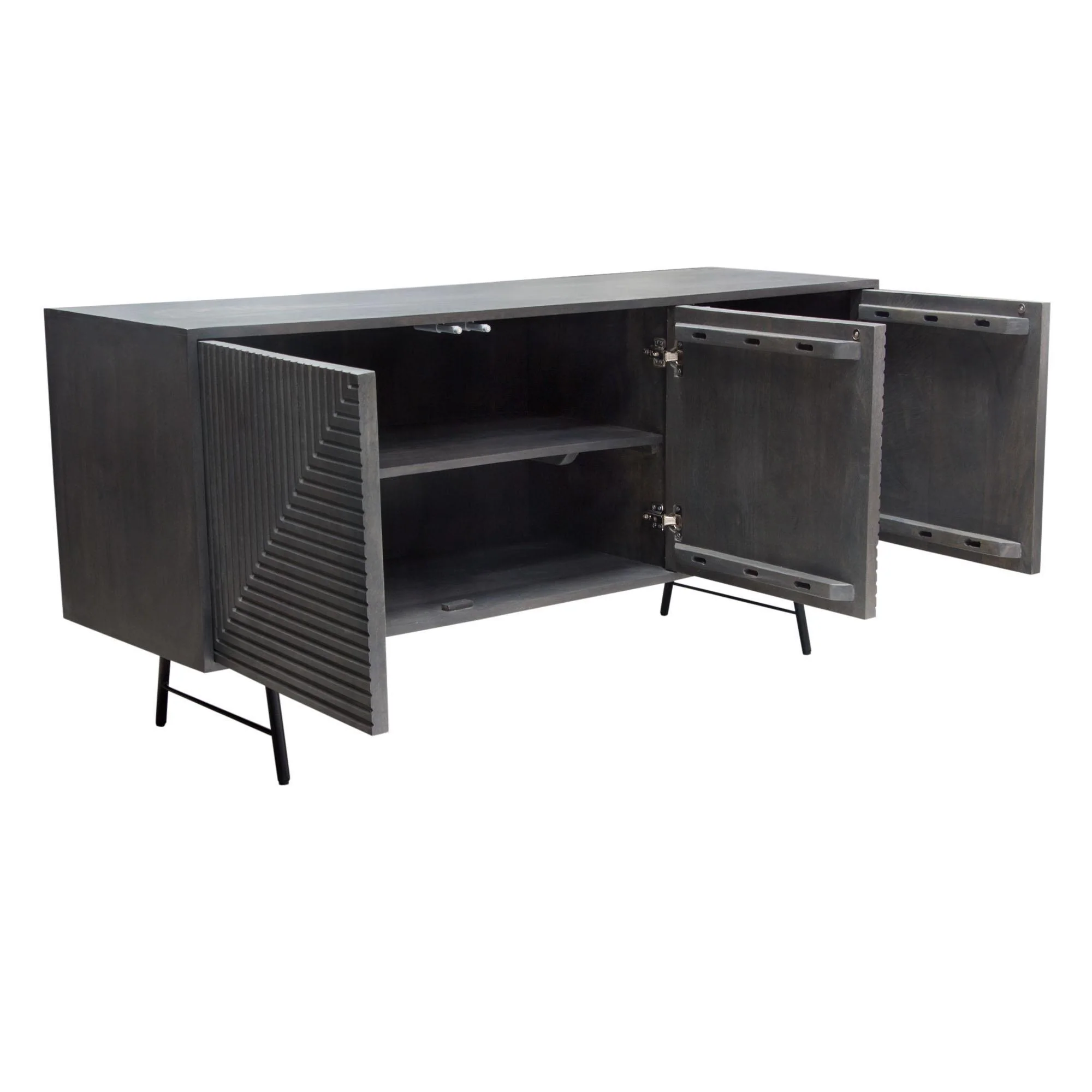 Neo 3-Door Solid Mango Wood Sideboard in Smoke Grey Finish w/ Gun Metal Finished Base by Diamond Sofa - Image 6