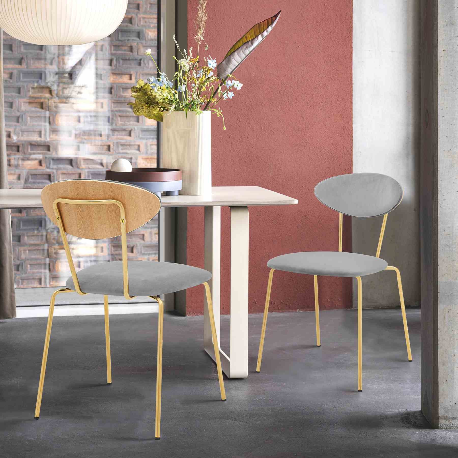 Neo Modern Gray Velvet and Gold Metal Leg Dining Room Chairs - Set of 2 - Image 9
