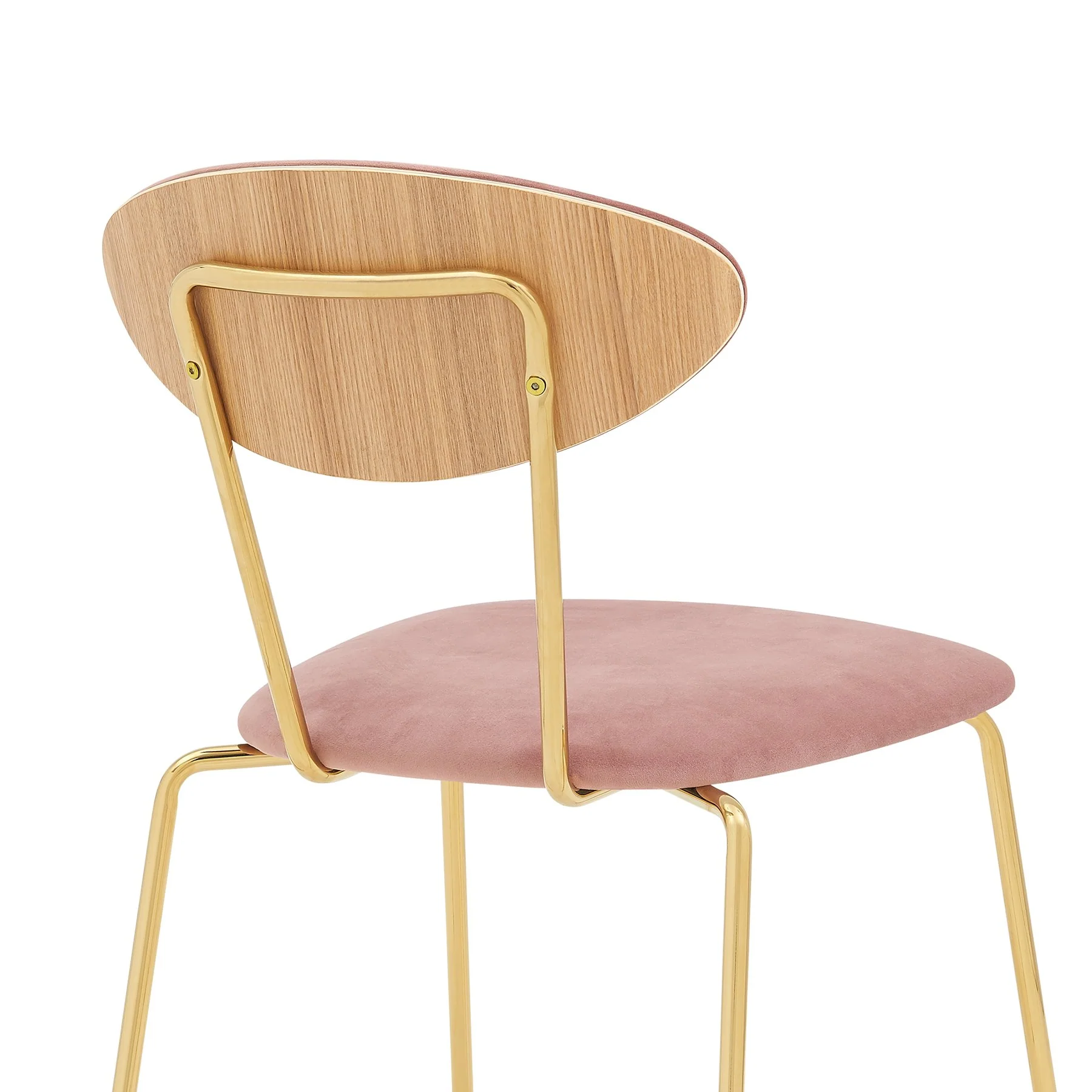 Neo Modern Pink Velvet and Gold Metal Leg Dining Room Chairs - Set of 2 - Image 6