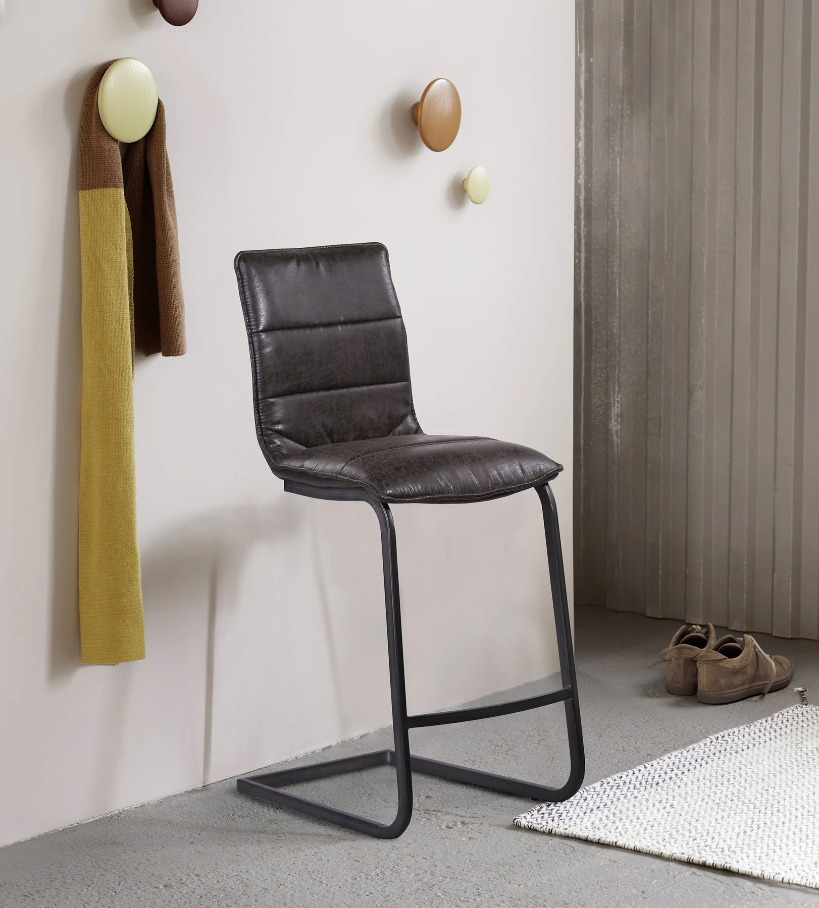 Newark Contemporary 30" Bar Height Barstool in Gray Powder Coated Finish and Espresso Fabric - Image 7