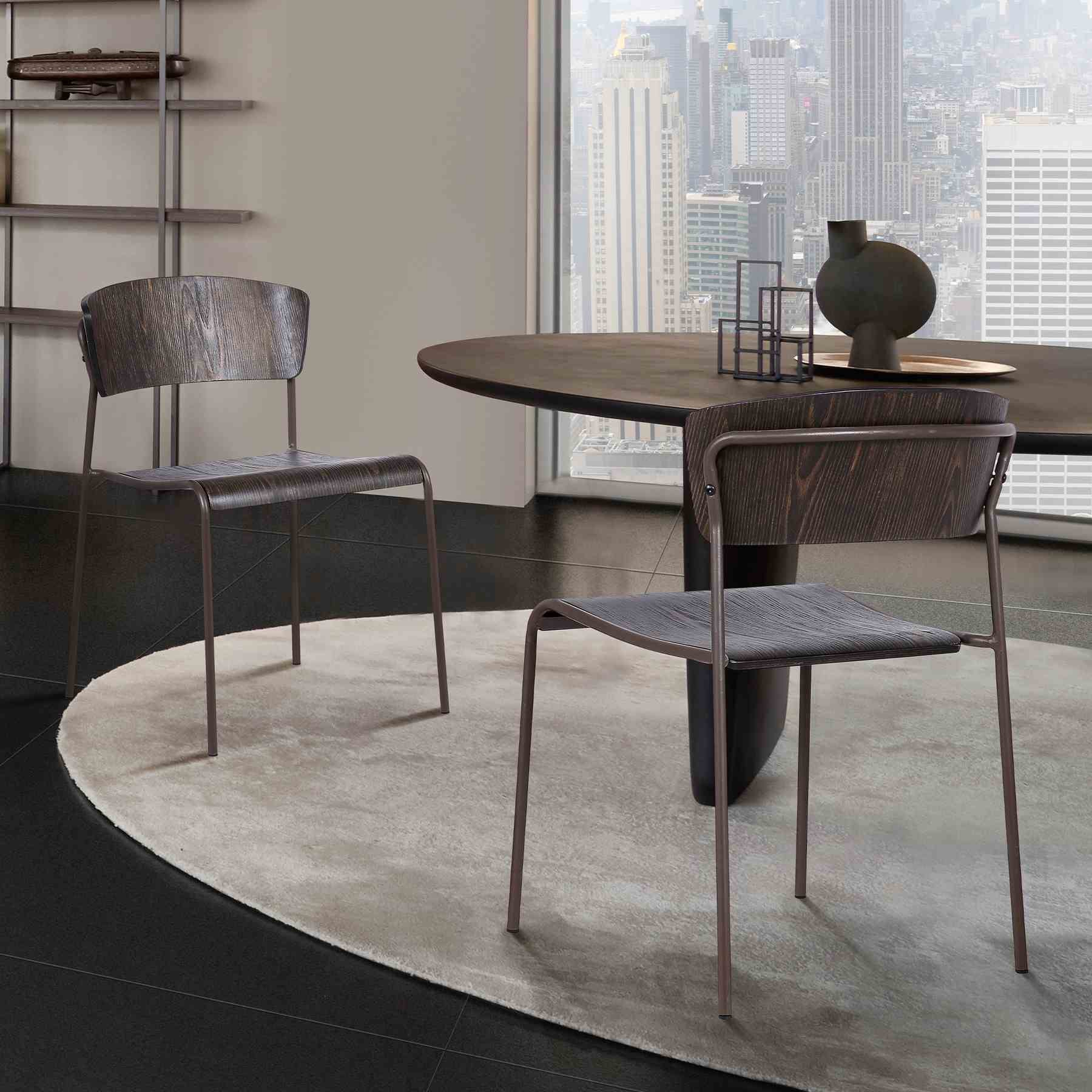 Nick Walnut and Metal Open Back Dining Accent Chairs (Set of 2) - Image 6