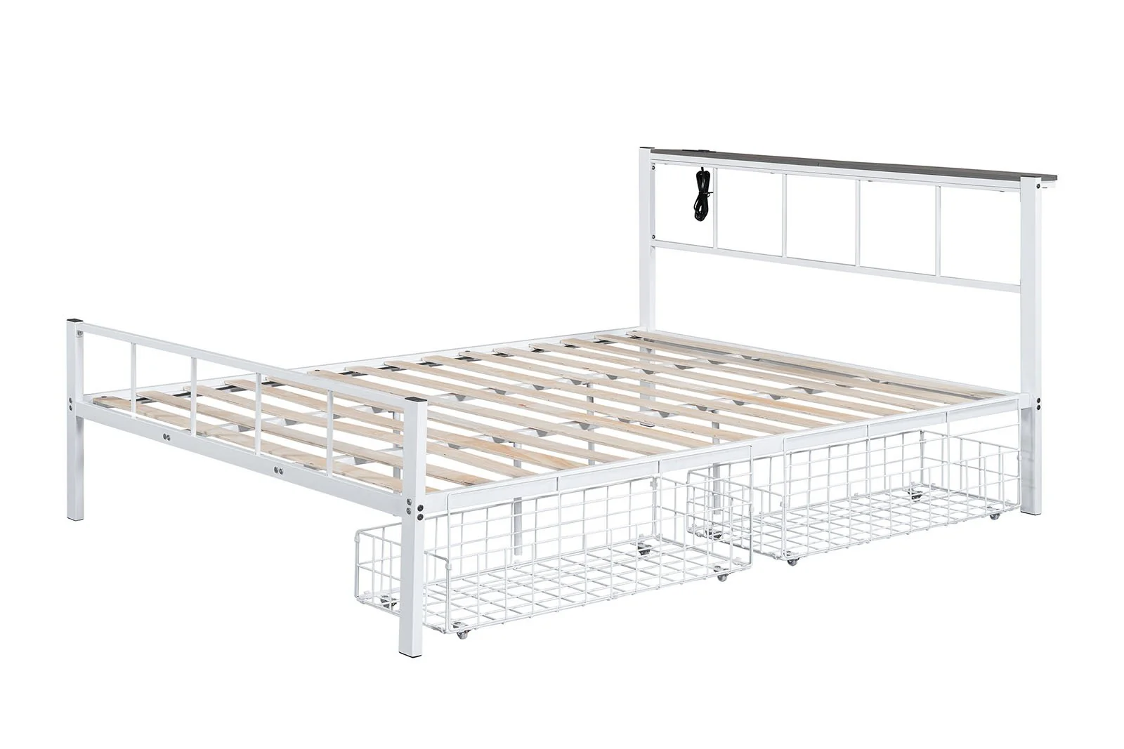 Nicoli Queen Metal Bed w/ Storage,+Mattress White - Image 4