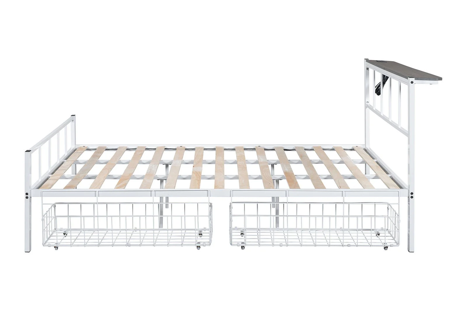 Nicoli Queen Metal Bed w/ Storage, White - Image 5