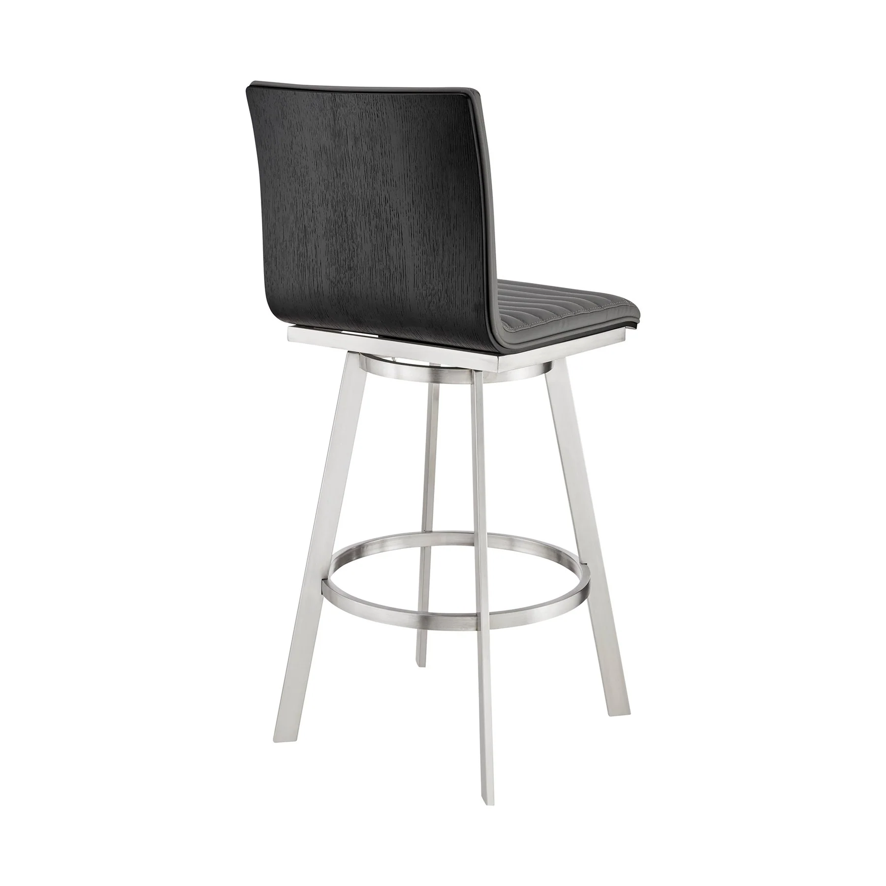Nikole 26" Counter Height Black Swivel Bar Stool in Brushed Stainless Steel Finish and Gray Faux Leather - Image 4