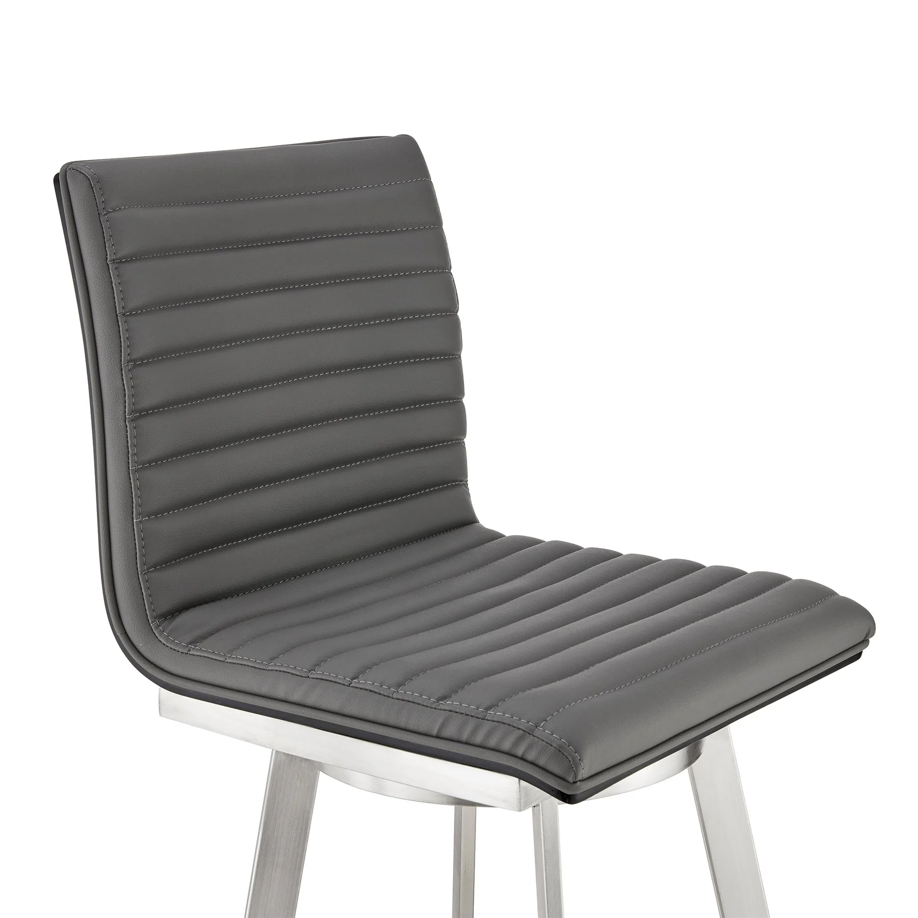 Nikole 26" Counter Height Black Swivel Bar Stool in Brushed Stainless Steel Finish and Gray Faux Leather - Image 6