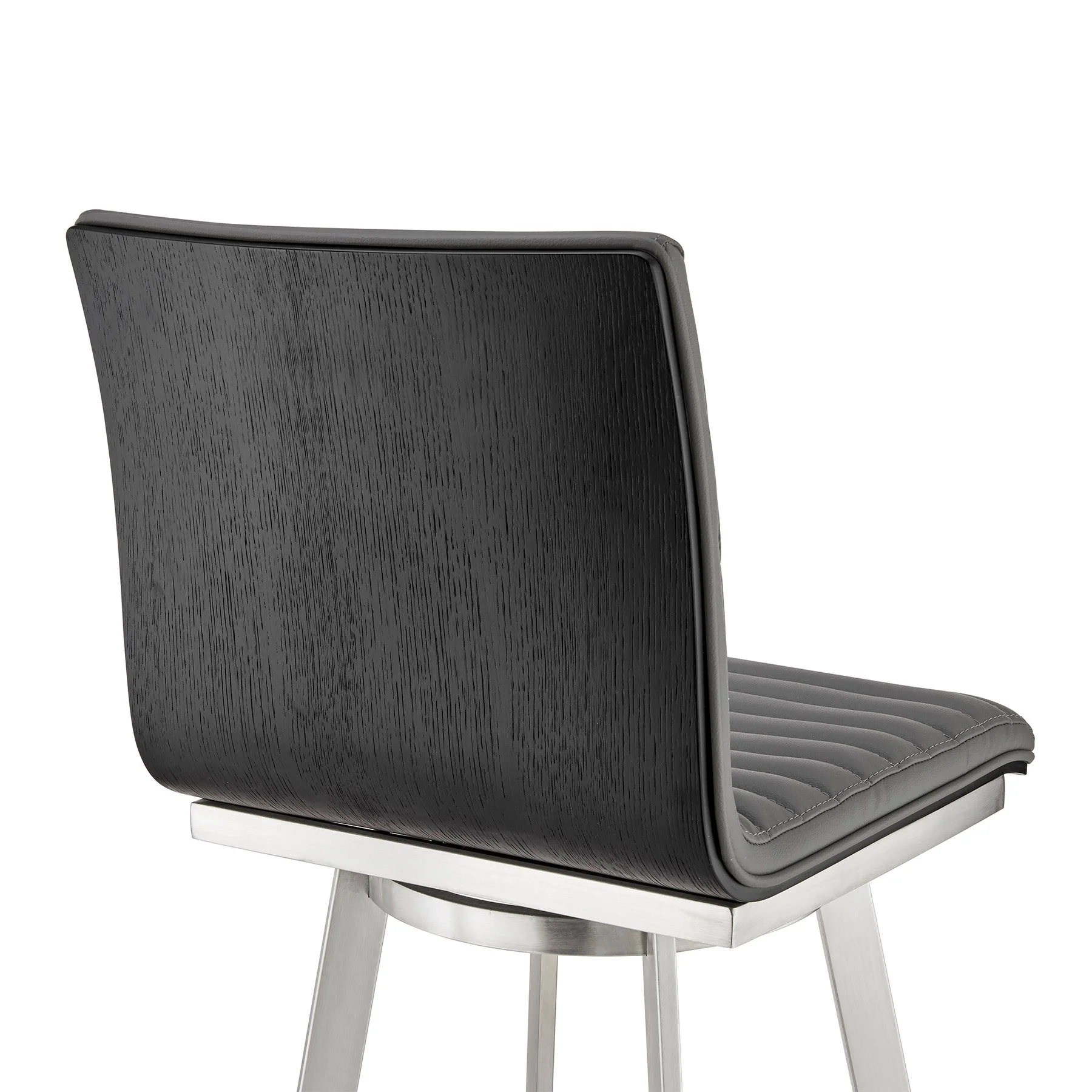Nikole 26" Counter Height Black Swivel Bar Stool in Brushed Stainless Steel Finish and Gray Faux Leather - Image 7