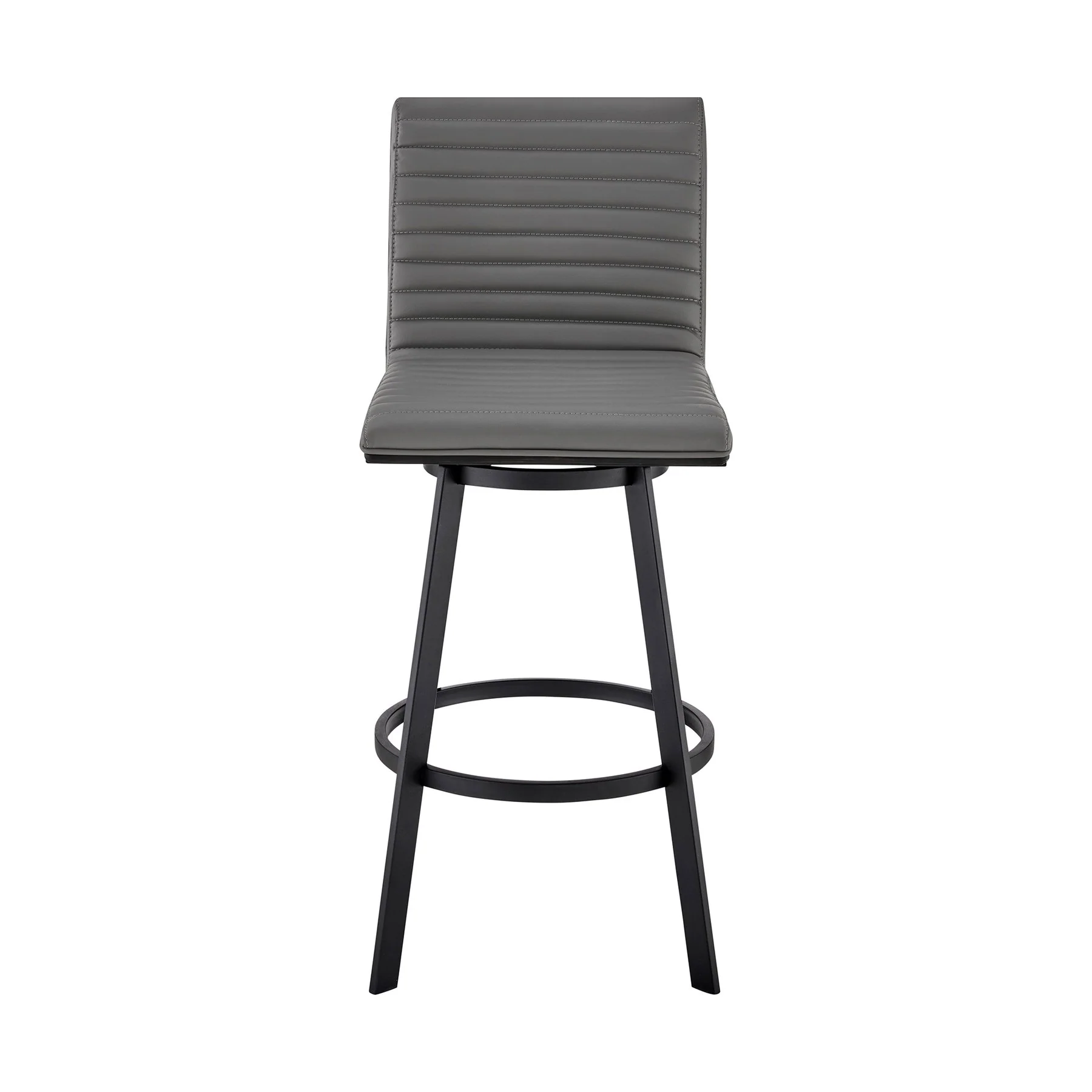Nikole 26" Counter Height Swivel Bar Stool in Matt Black Finish with Gray Faux Leather - Image 2