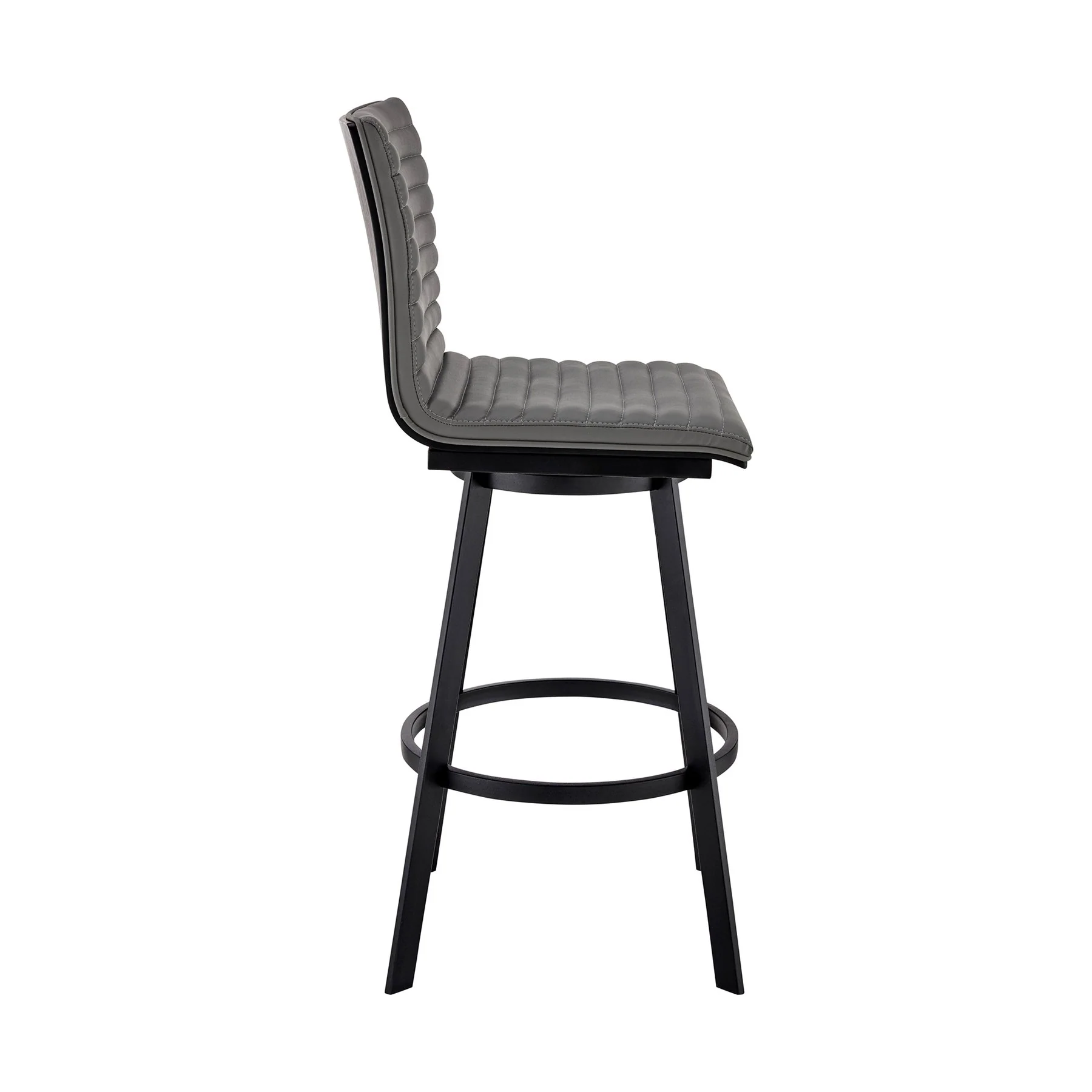 Nikole 26" Counter Height Swivel Bar Stool in Matt Black Finish with Gray Faux Leather - Image 3