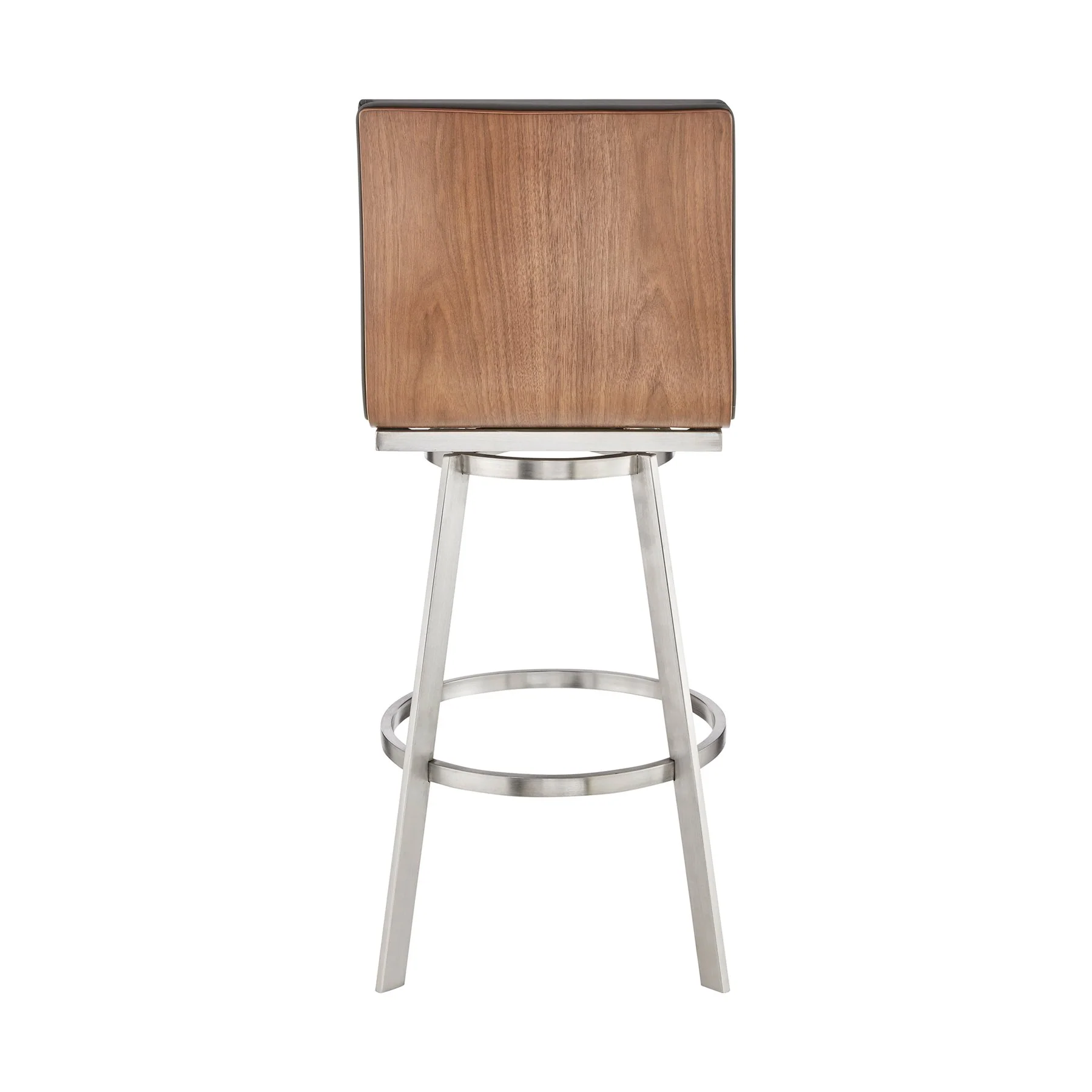 Nikole 26" Counter Height Walnut Swivel Bar Stool in Brushed Stainless Steel Finish and Gray Faux Leather - Image 5
