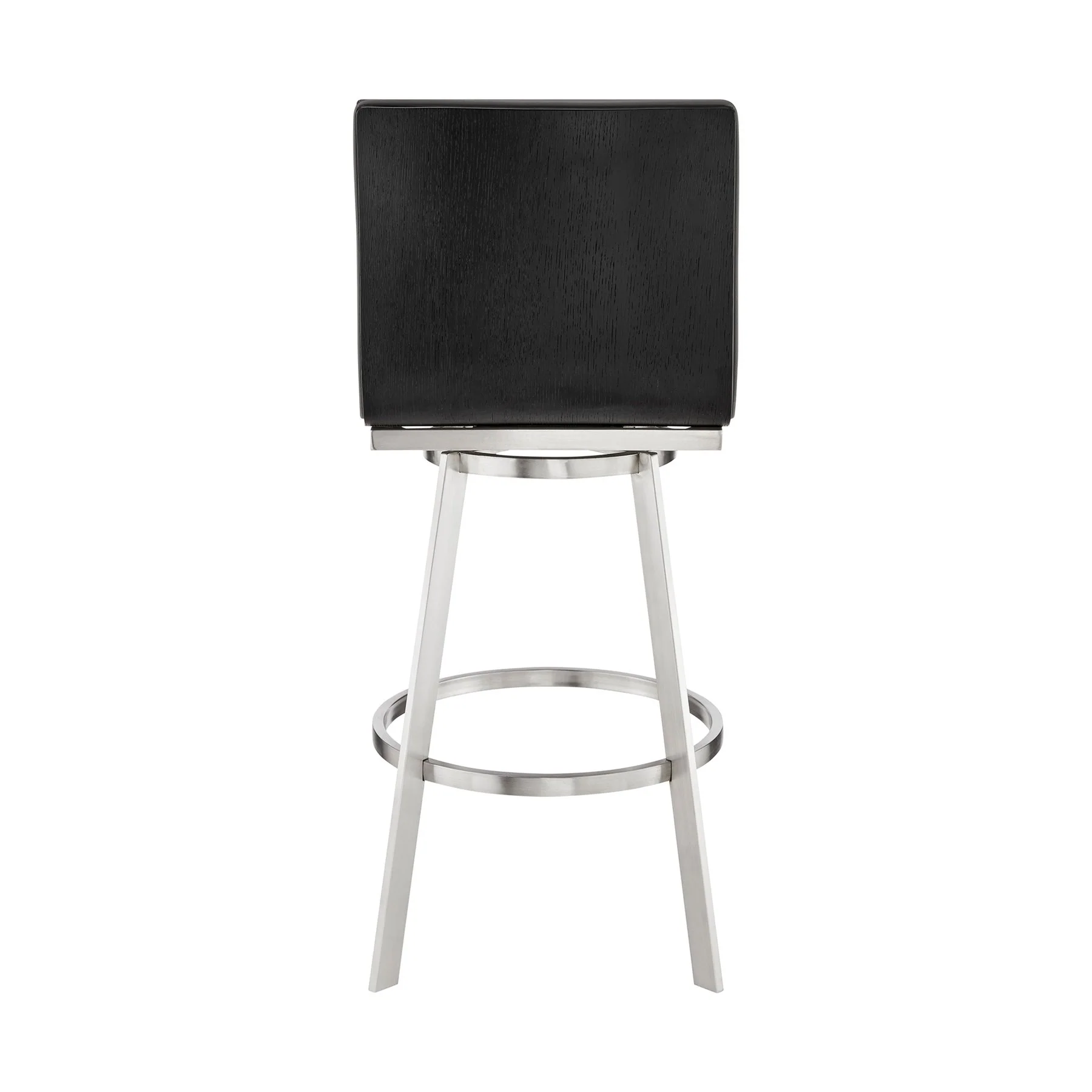 Nikole 30" Bar Height Black Swivel Bar Stool in Brushed Stainless Steel Finish and Gray Faux Leather - Image 5