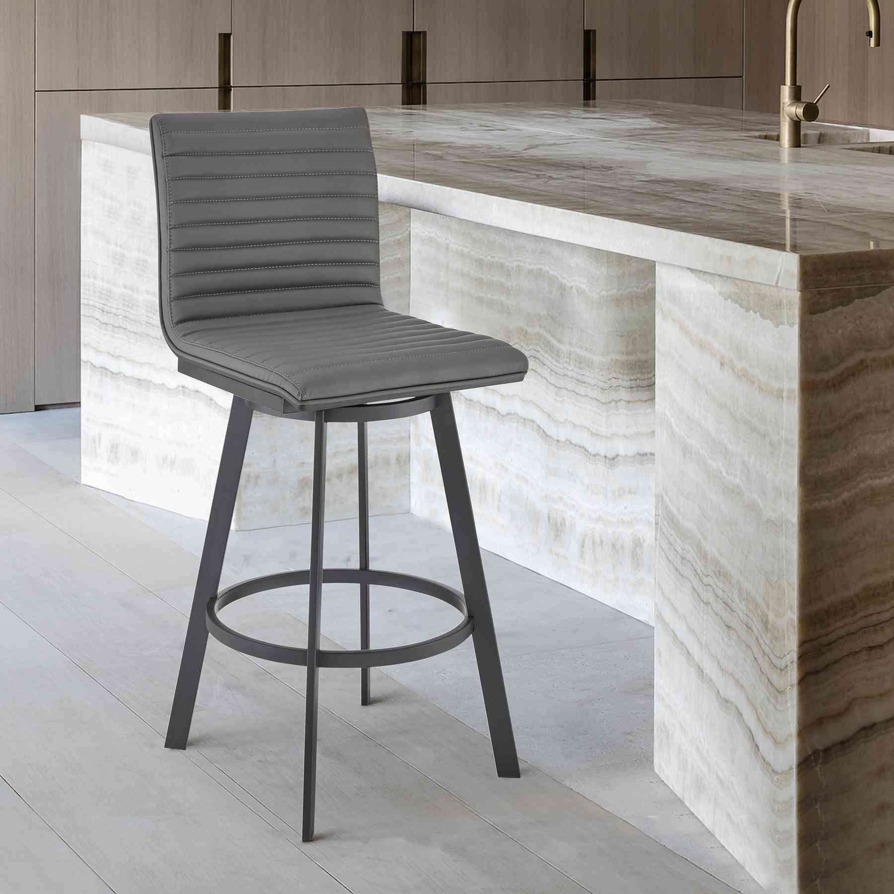 Nikole 30" Bar Height Swivel Bar Stool in Matt Black Finish with Gray Faux Leather - Image 9