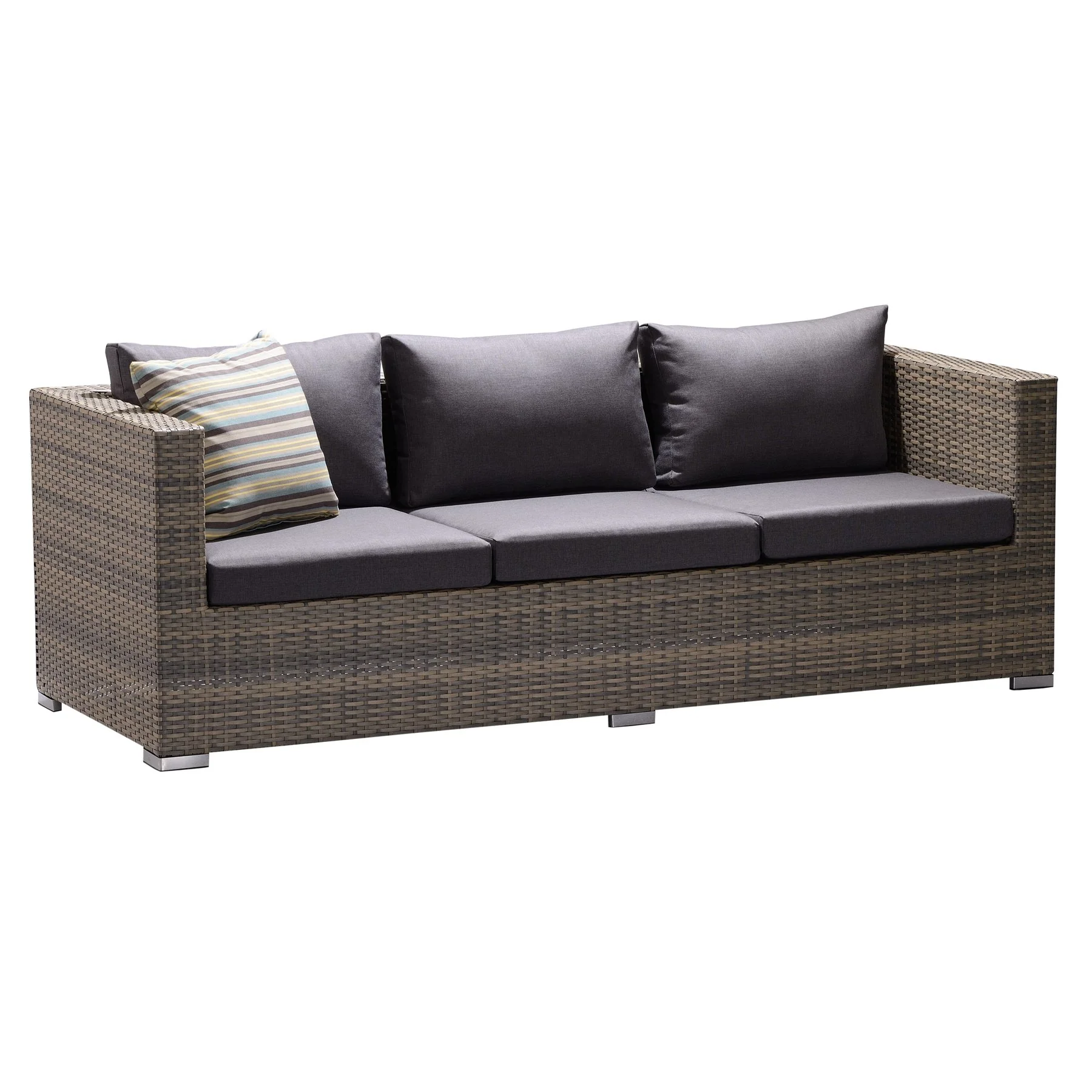 Nina 3 piece Outdoor Rattan Sectional Set with Dark Brown Cushions and Modern Accent Pillows - Image 2