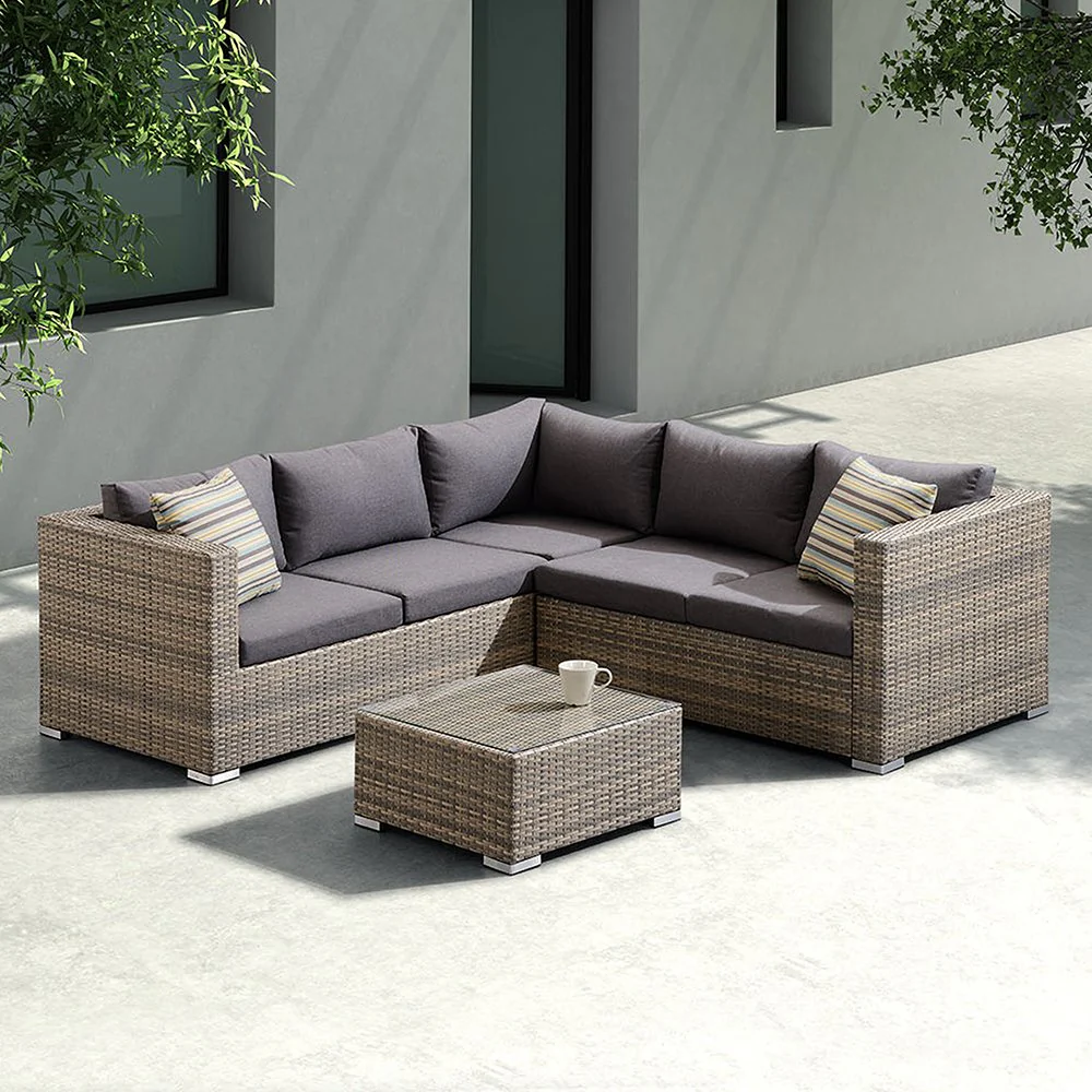 Nina 3 piece Outdoor Rattan Sectional Set with Dark Brown Cushions and Modern Accent Pillows - Image 4