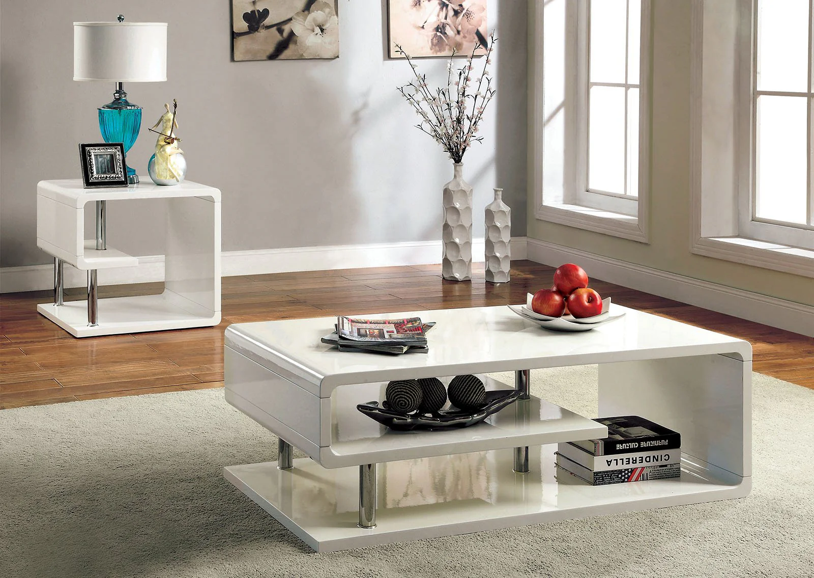 Ninove End Table, White/Chrome - Image 2