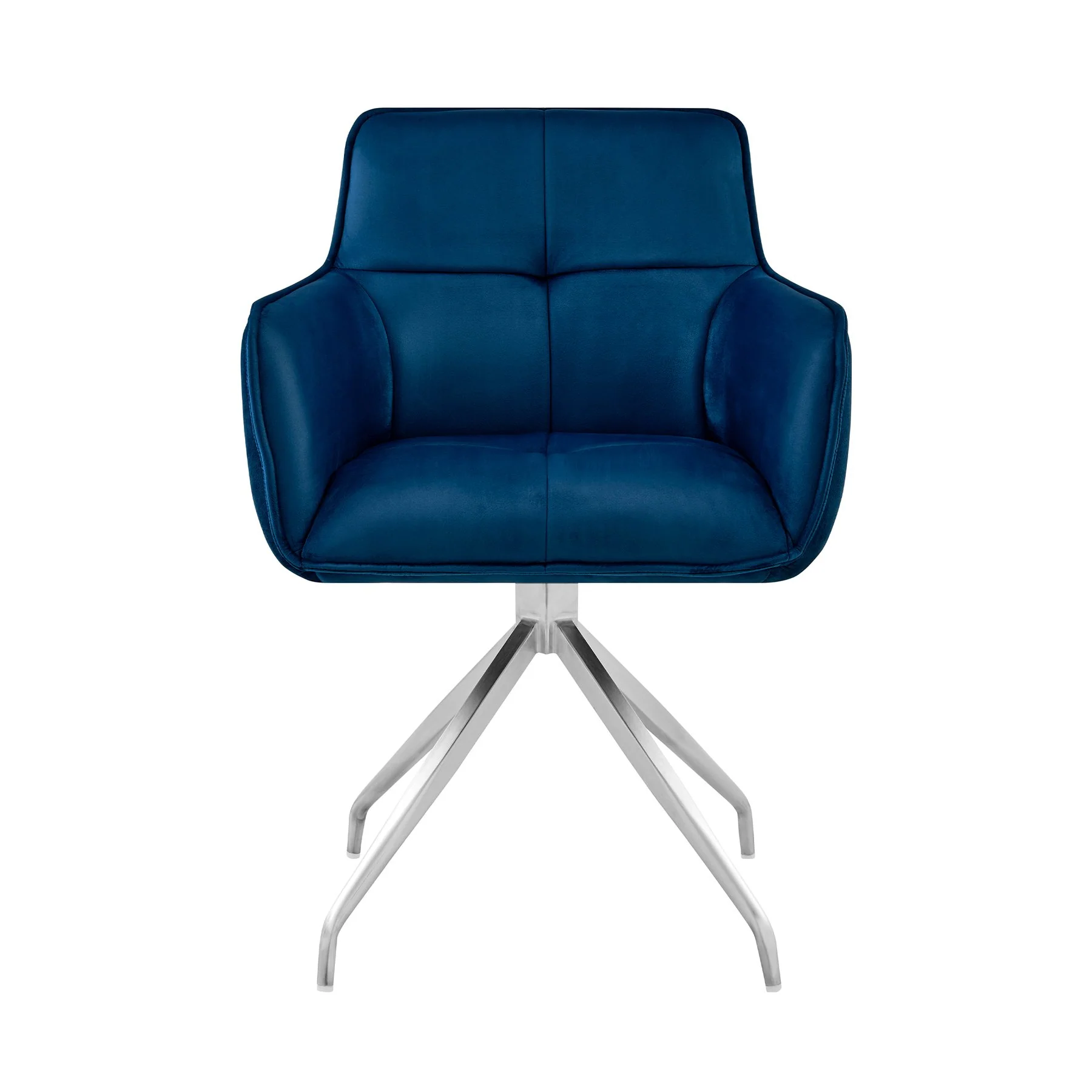 Noah Dining Room Accent Chair in Blue Velvet and Brushed Stainless Steel Finish - Image 2