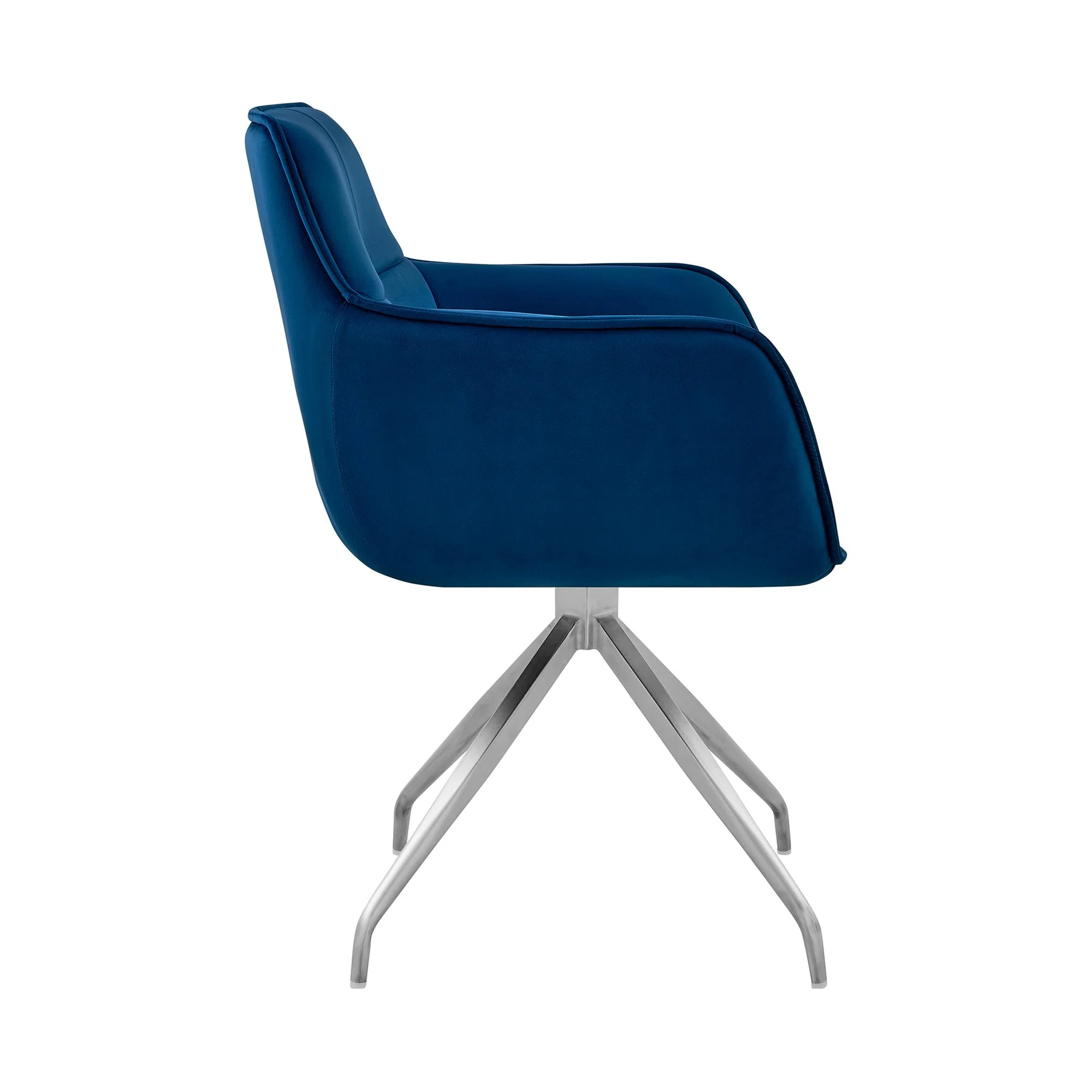 Noah Dining Room Accent Chair in Blue Velvet and Brushed Stainless Steel Finish - Image 3