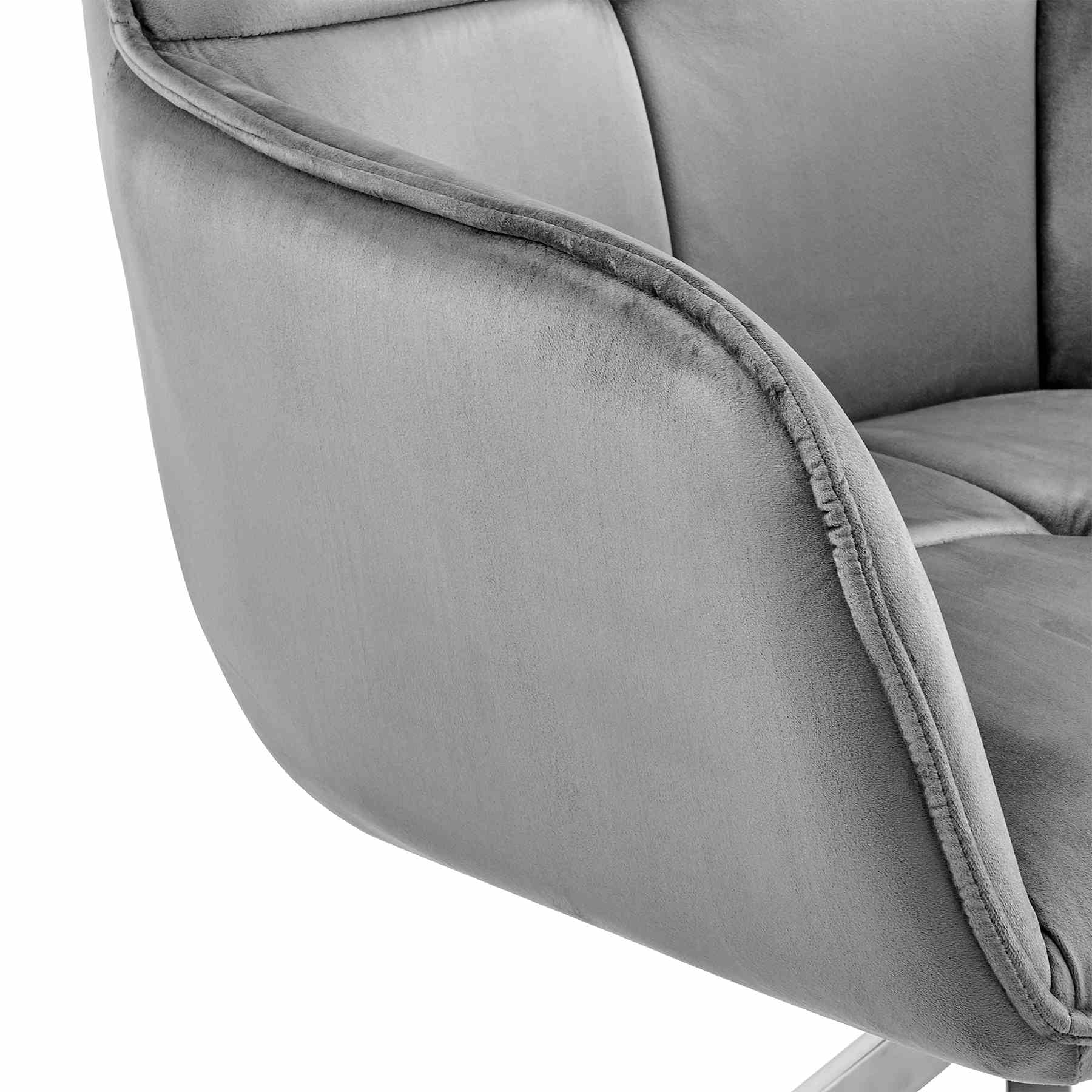 Noah Dining Room Accent Chair in Gray Velvet and Brushed Stainless Steel Finish - Image 6