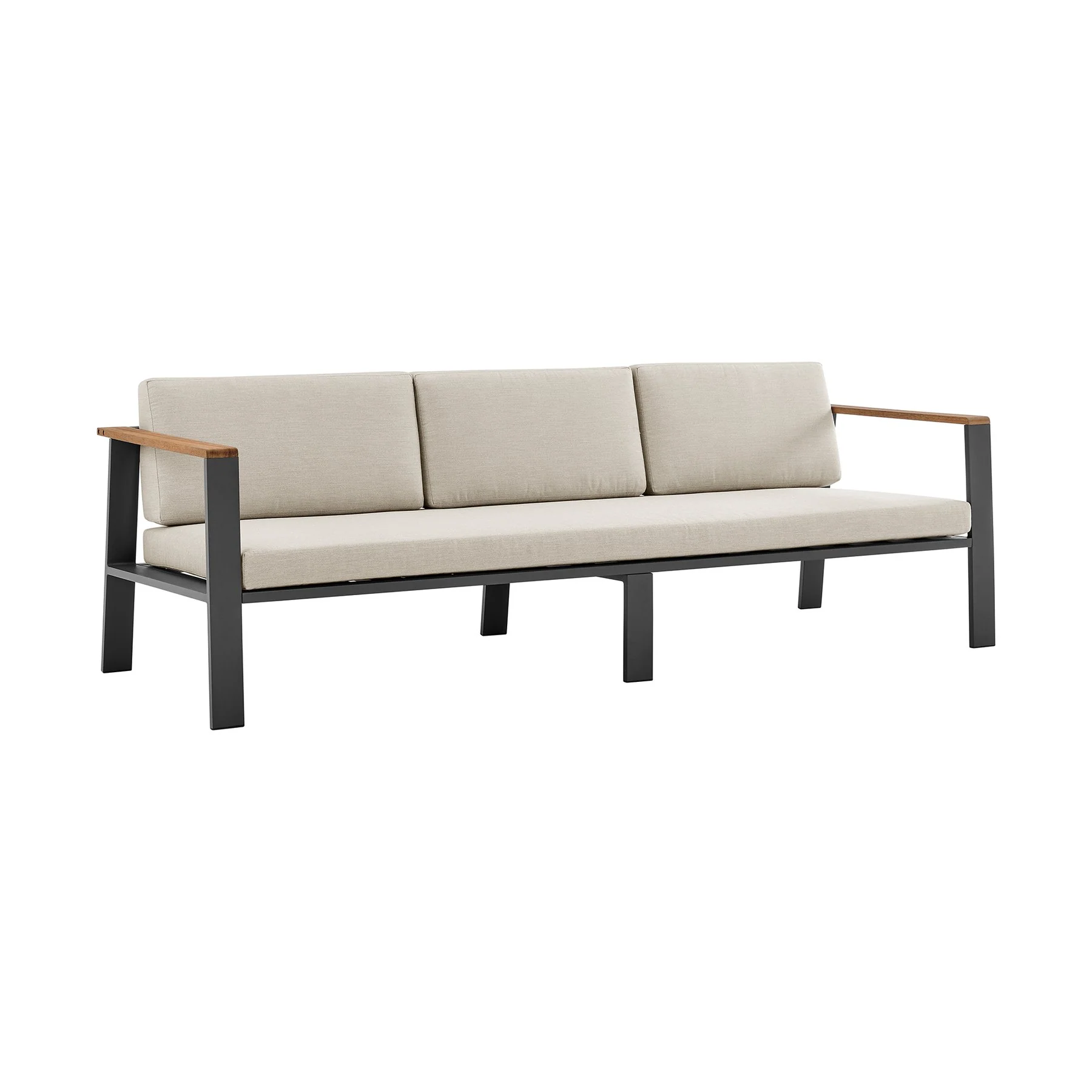 Nofi 4 piece Outdoor Patio Set in Charcoal Finish with Taupe Cushions and Teak Wood - Image 3