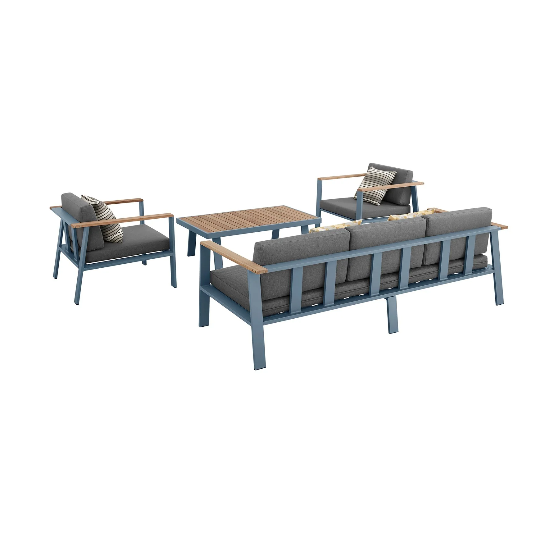 Nofi 4 piece Outdoor Patio Set in Gray Finish with Gray Cushions and Teak Wood - Image 2