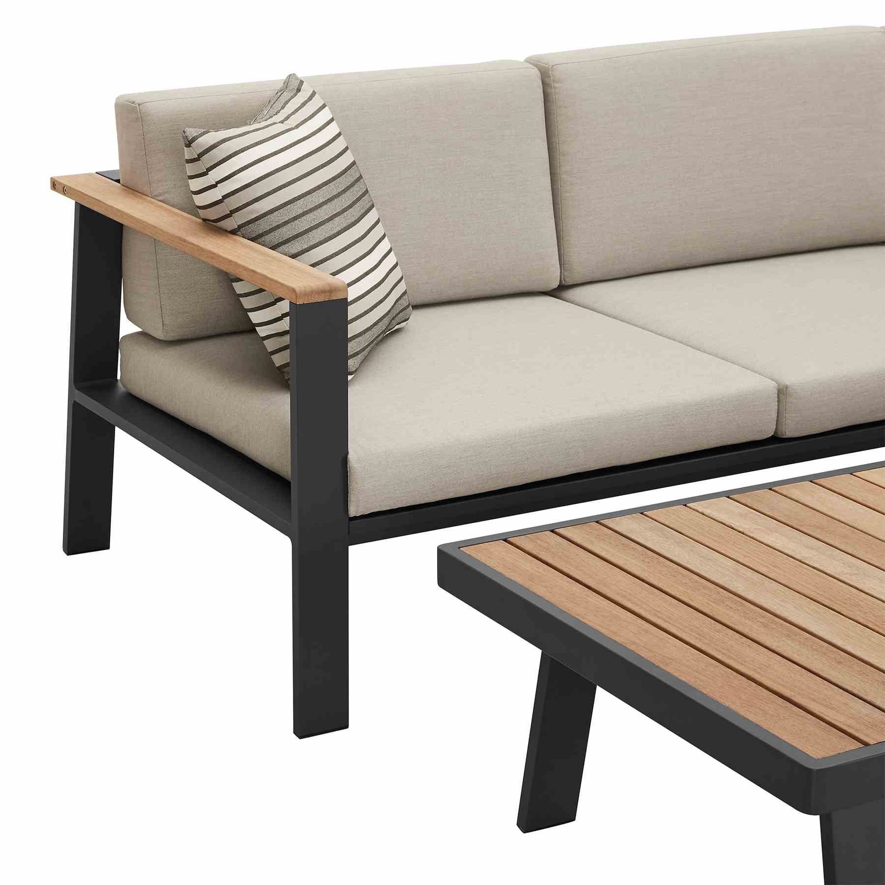 Nofi Aluminum and Teak Wood Outdoor Coffee Table in Charcoal Gray - Image 3