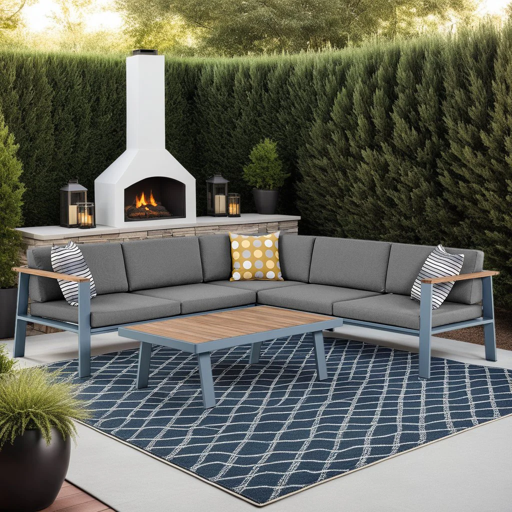 Nofi Aluminum and Teak Wood Outdoor Sectional Sofa in Gray - Image 5