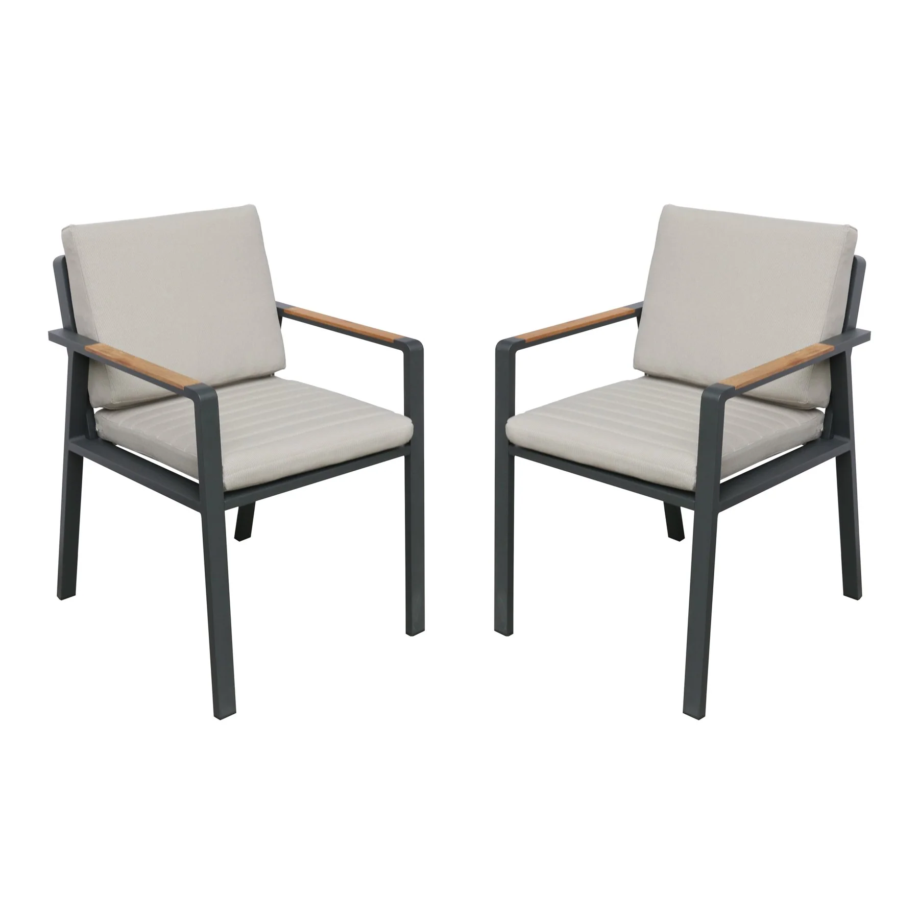 Nofi Outdoor Patio Dining Set in Charcoal Finish with Taupe Cushions (Table with 6 chairs) - Image 3