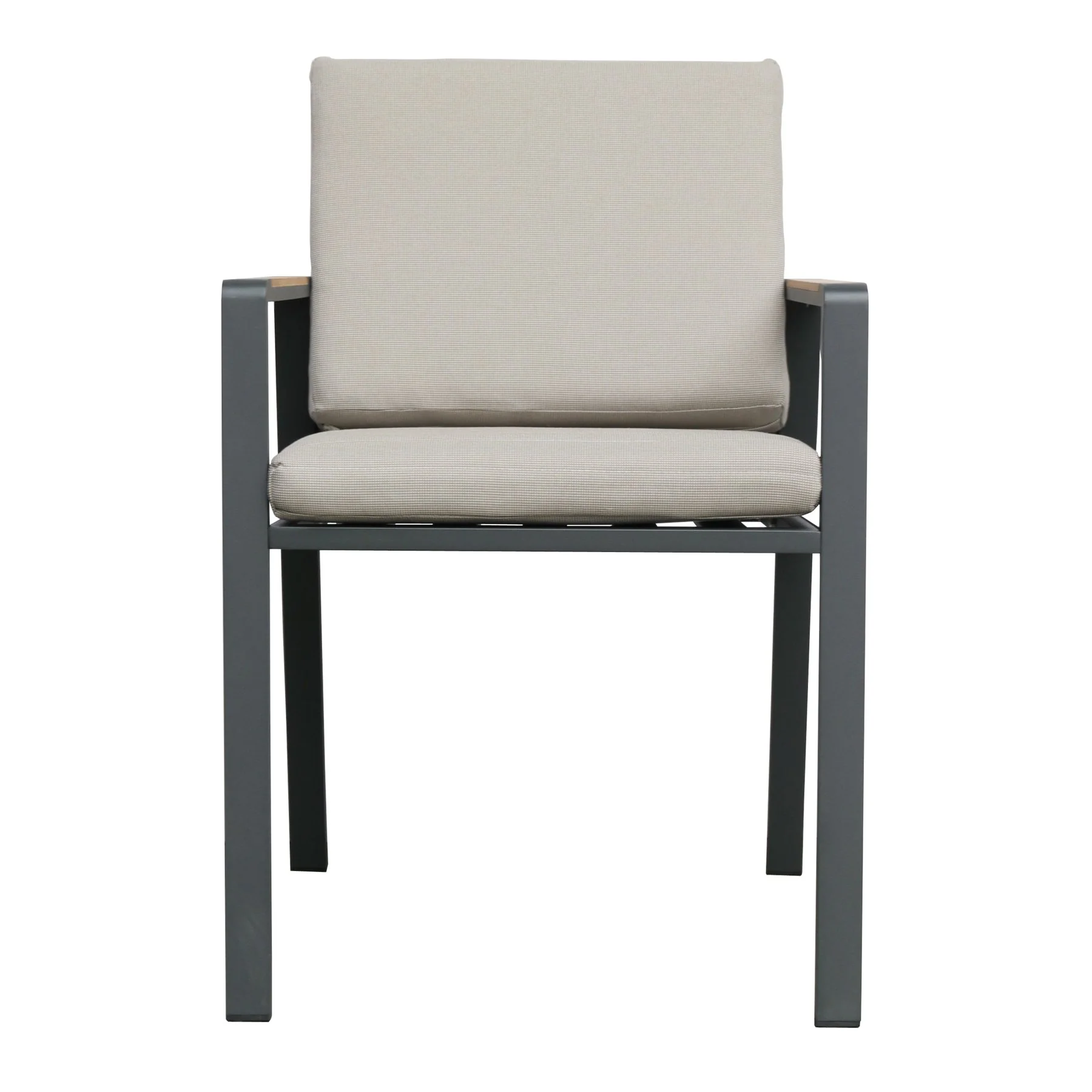 Nofi Outdoor Patio Dining Set in Charcoal Finish with Taupe Cushions (Table with 6 chairs) - Image 5