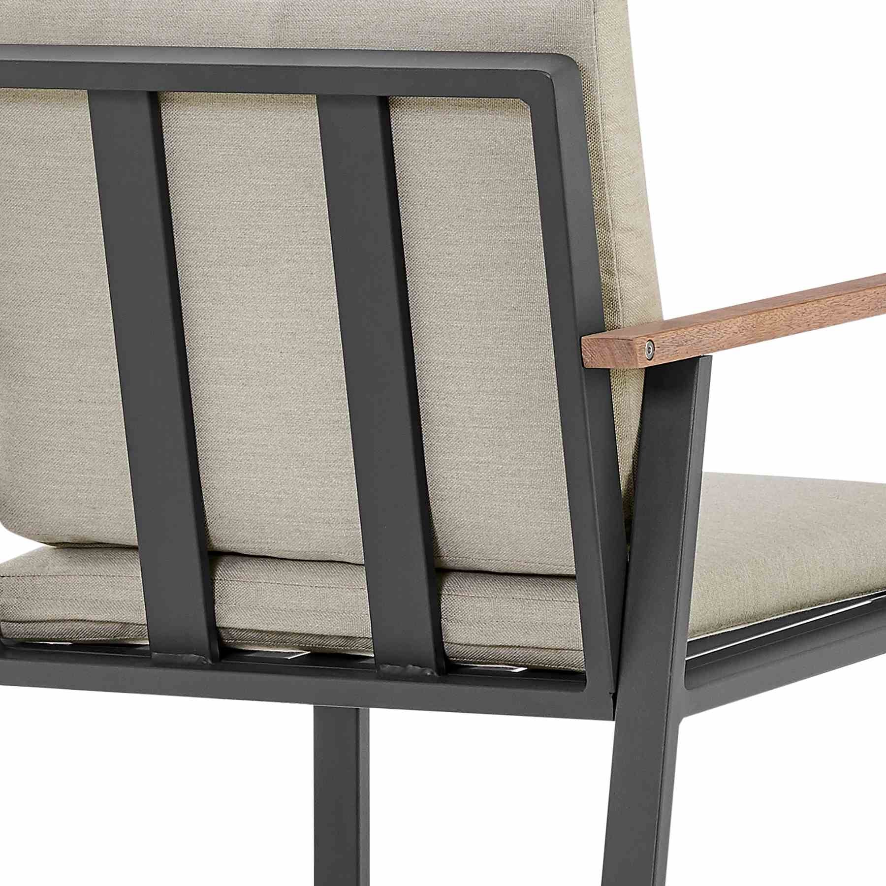Nofi Outdoor Patio Dining Set in Charcoal Finish with Taupe Cushions (Table with 6 chairs) - Image 7