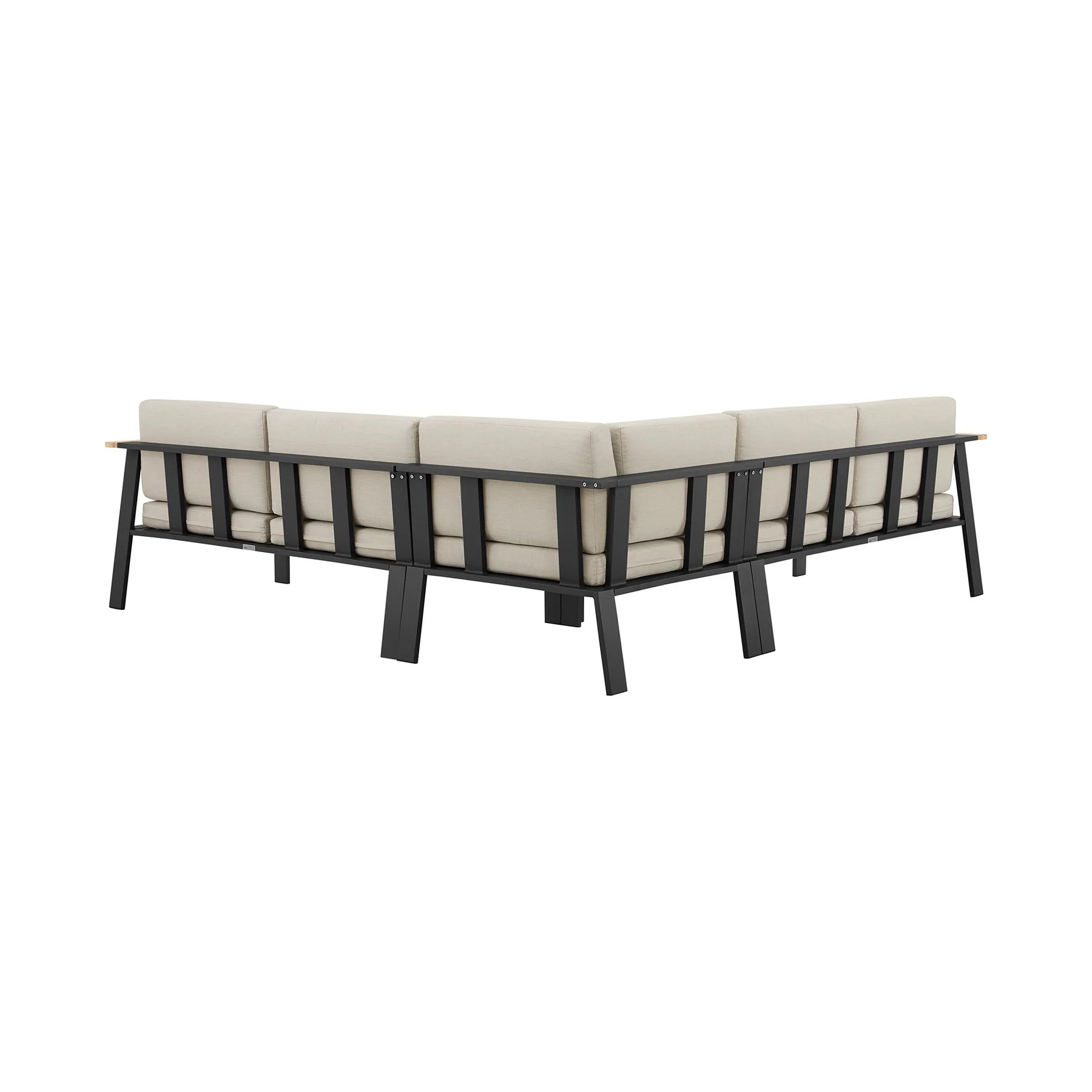 Nofi Outdoor Patio Sectional Set in Charcoal Finish with Taupe Cushions and Teak Wood - Image 2