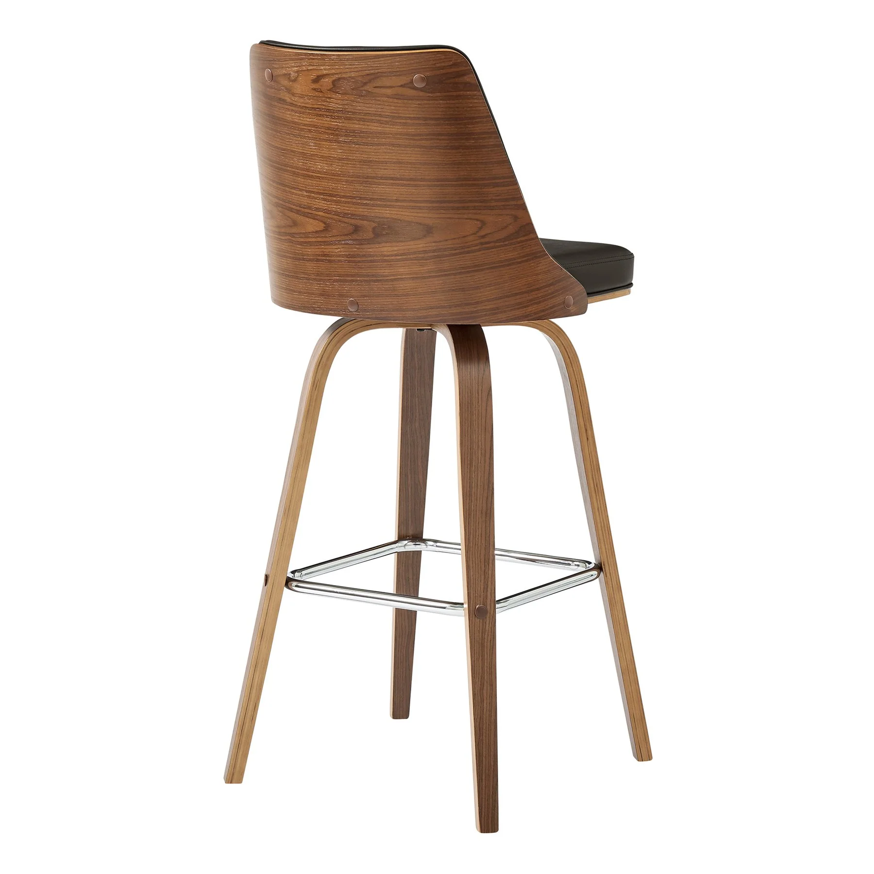 Nolte 26" Swivel Counter Stool in Brown Faux Leather and Walnut Wood - Image 4