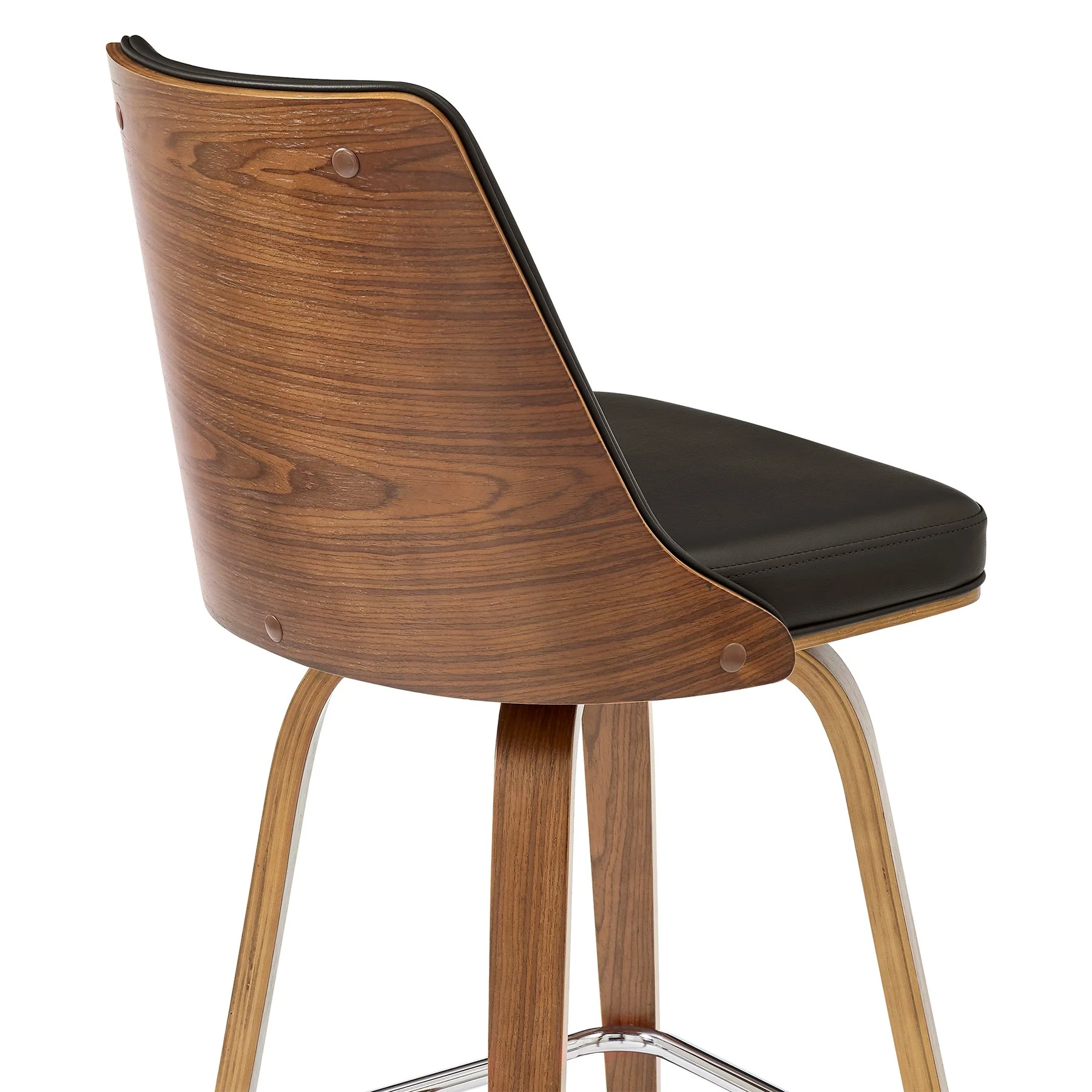 Nolte 26" Swivel Counter Stool in Brown Faux Leather and Walnut Wood - Image 7