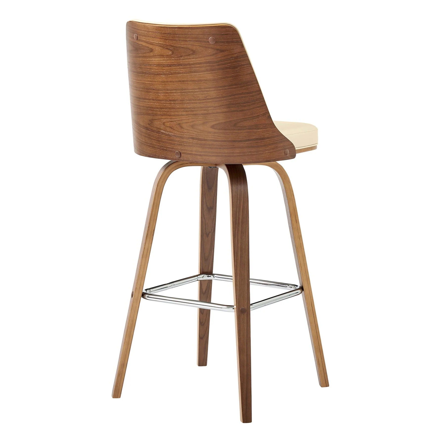 Nolte 26" Swivel Counter Stool in Cream Faux Leather and Walnut Wood - Image 4
