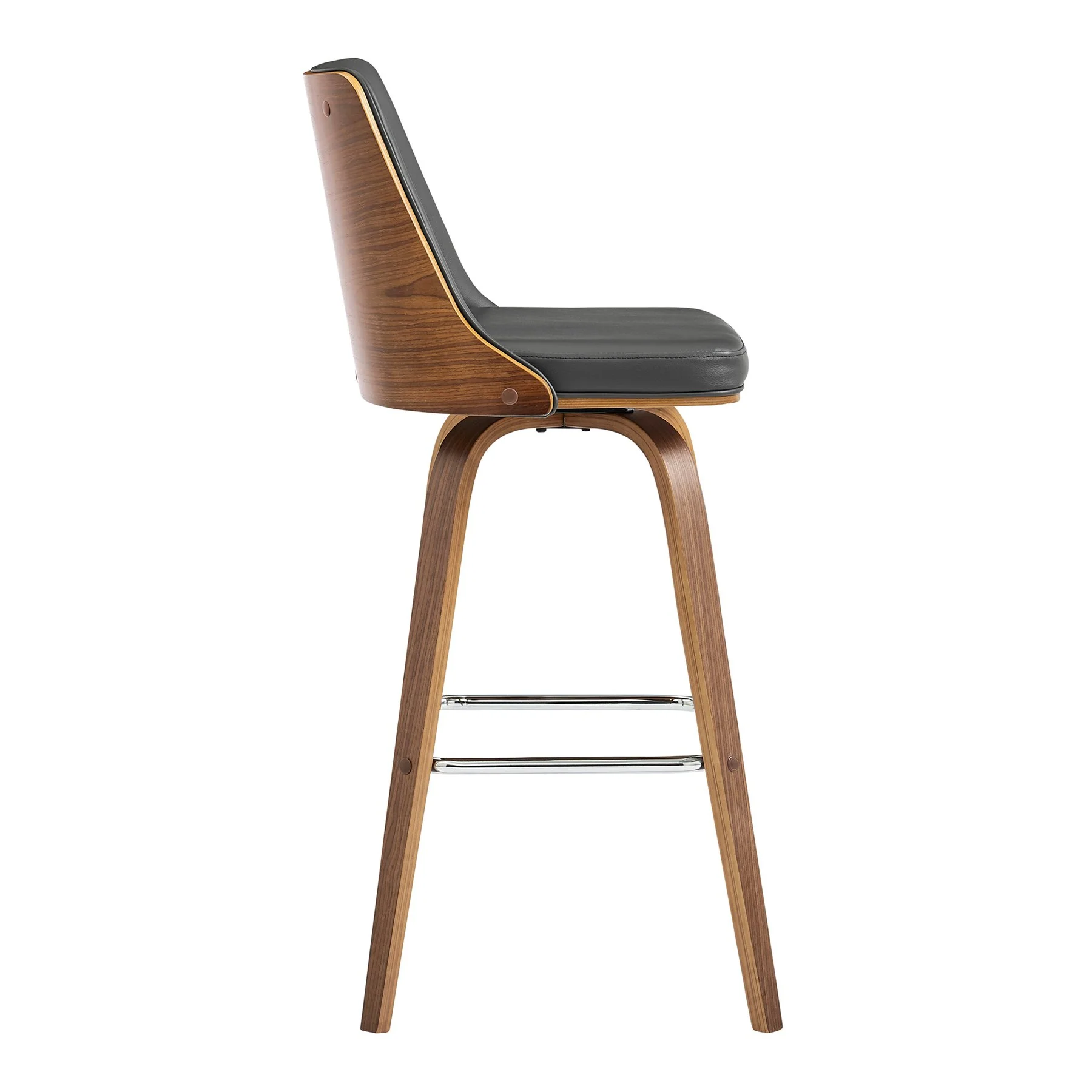 Nolte 26" Swivel Counter Stool in Gray Faux Leather and Walnut Wood - Image 3