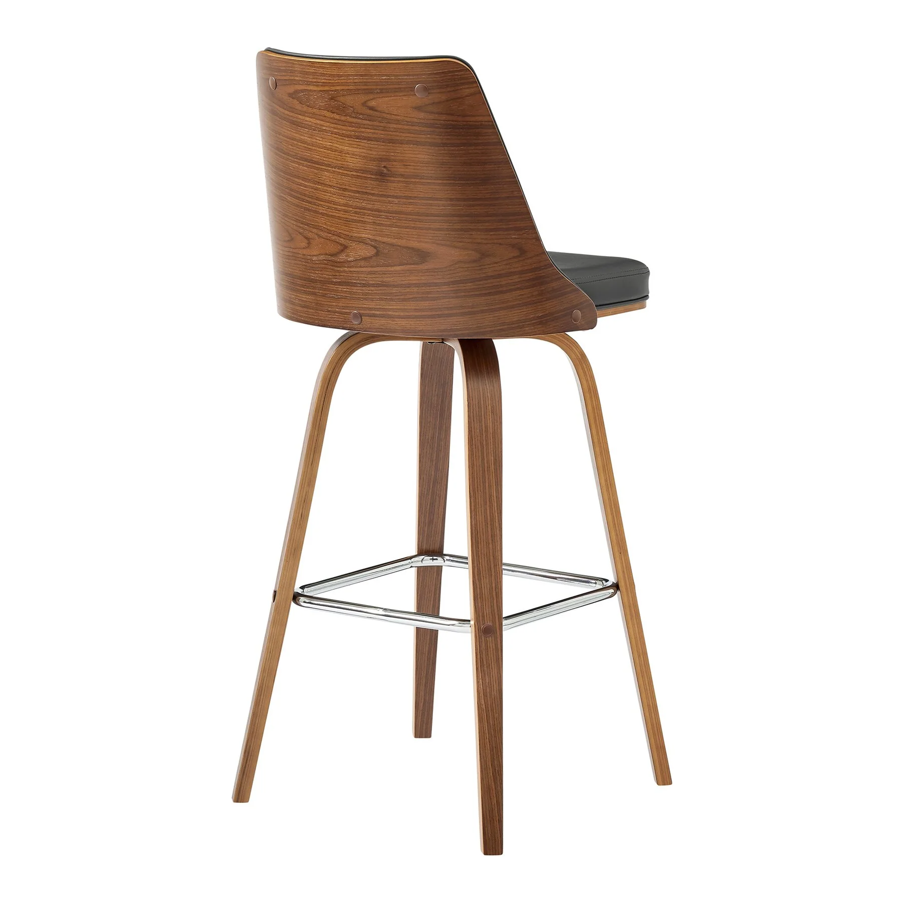Nolte 26" Swivel Counter Stool in Gray Faux Leather and Walnut Wood - Image 4