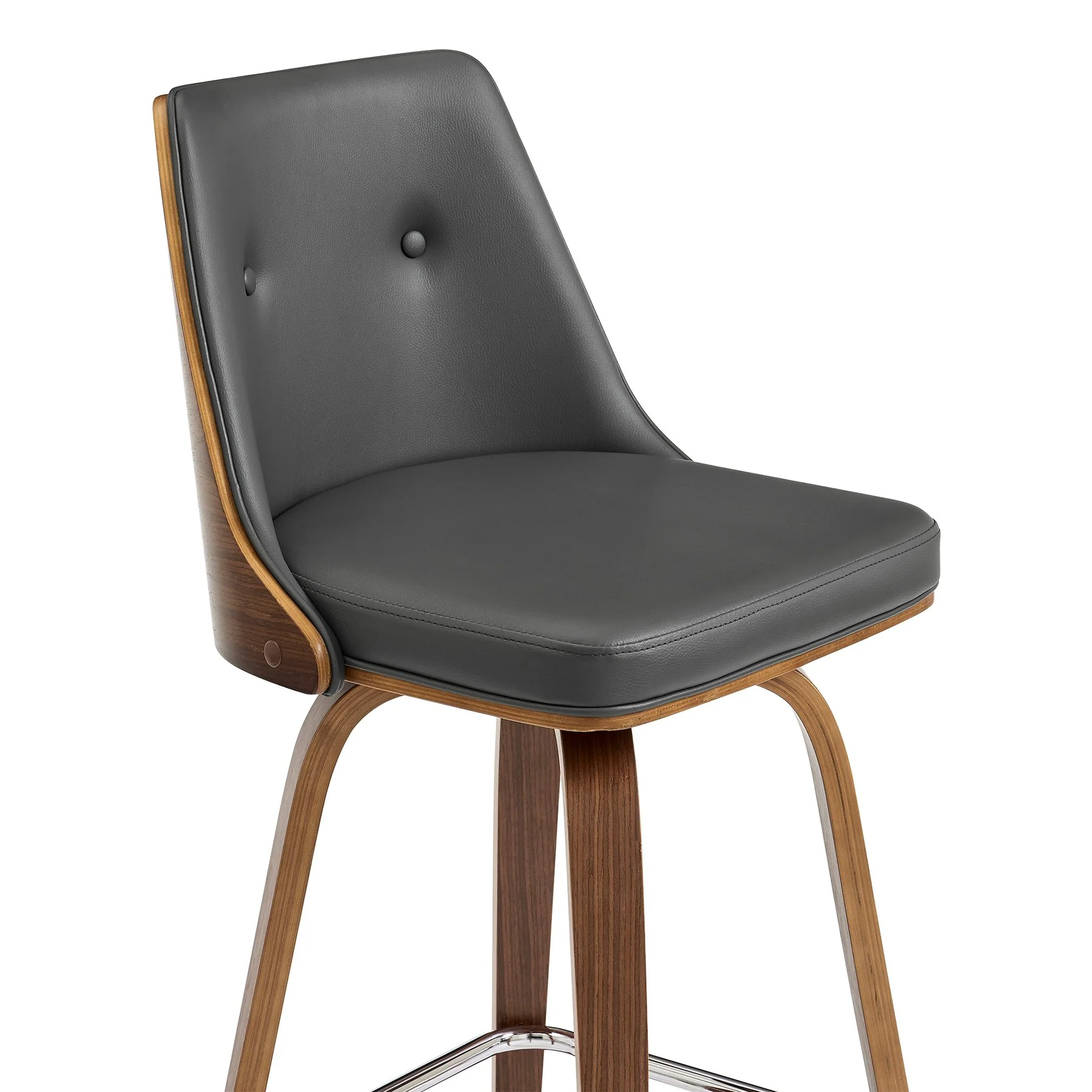 Nolte 26" Swivel Counter Stool in Gray Faux Leather and Walnut Wood - Image 6
