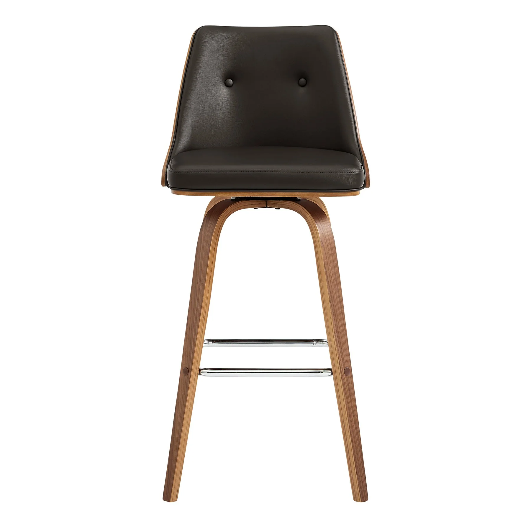 Nolte 30" Swivel Bar Stool in Brown Faux Leather and Walnut Wood - Image 2